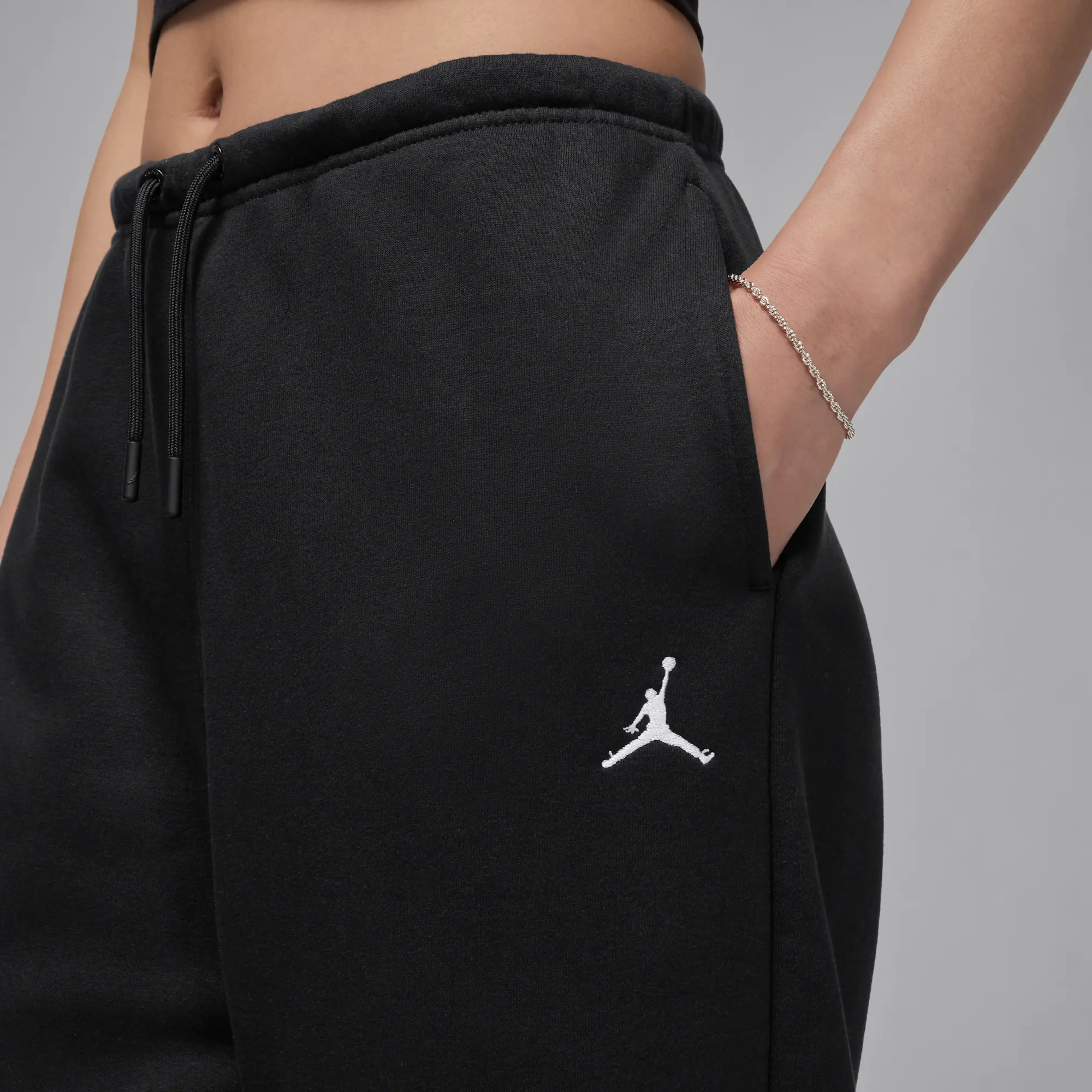 Nike Jordan Brooklyn Fleece Women's Open-Hem Trousers - Black - Cotton/Polyester