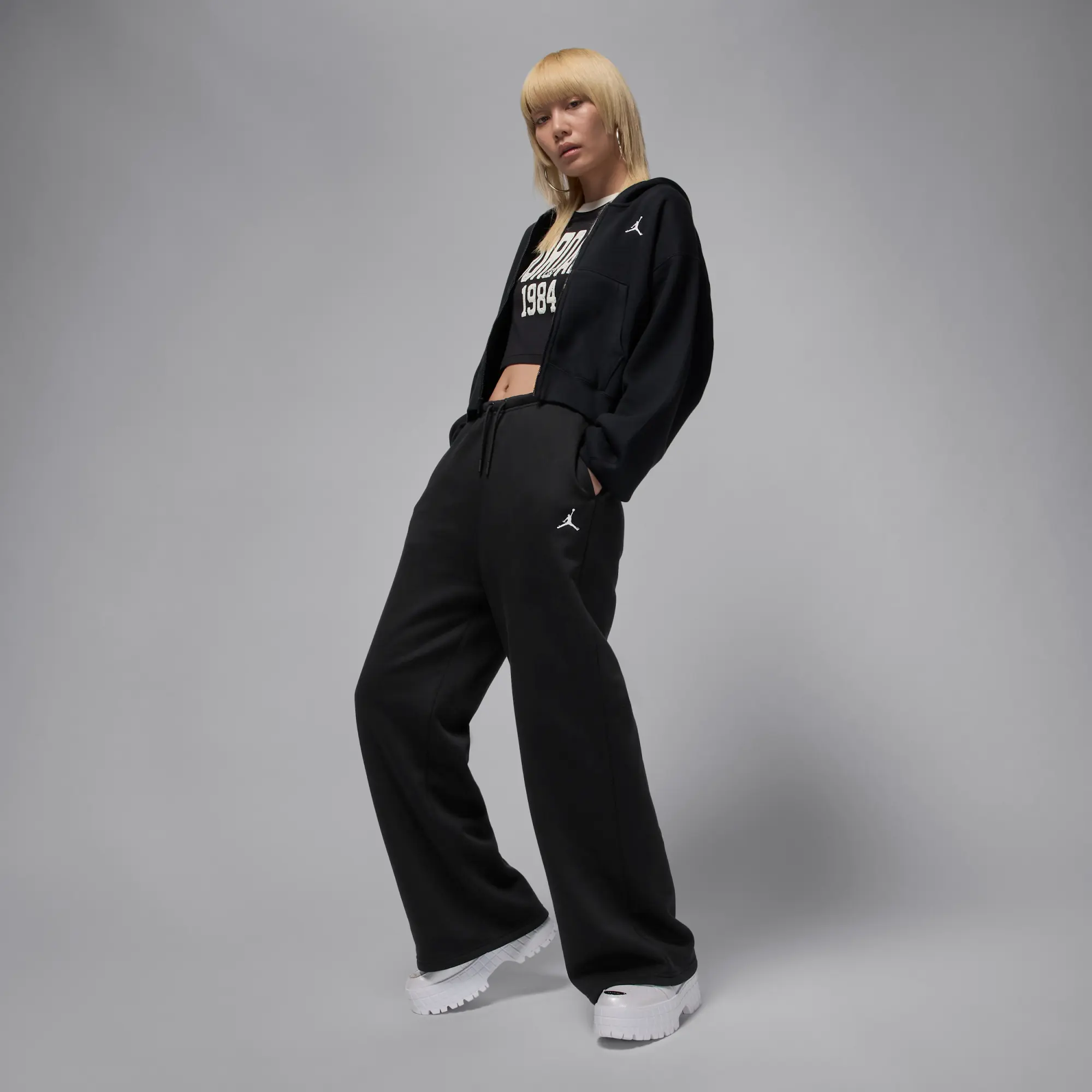 Nike Jordan Brooklyn Fleece Women's Open-Hem Trousers - Black - Cotton/Polyester