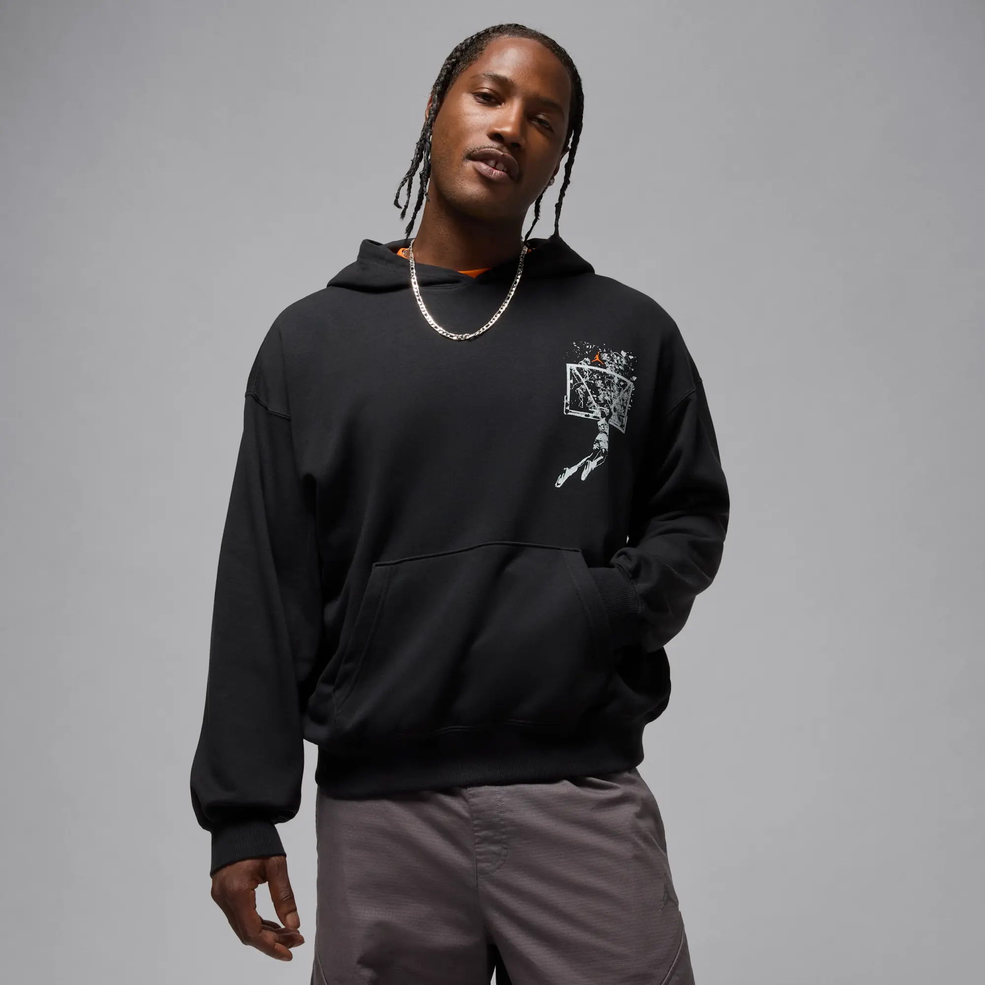 Nike Jordan Brooklyn Men's Oversized Pullover Hoodie - Black - Cotton/Polyester