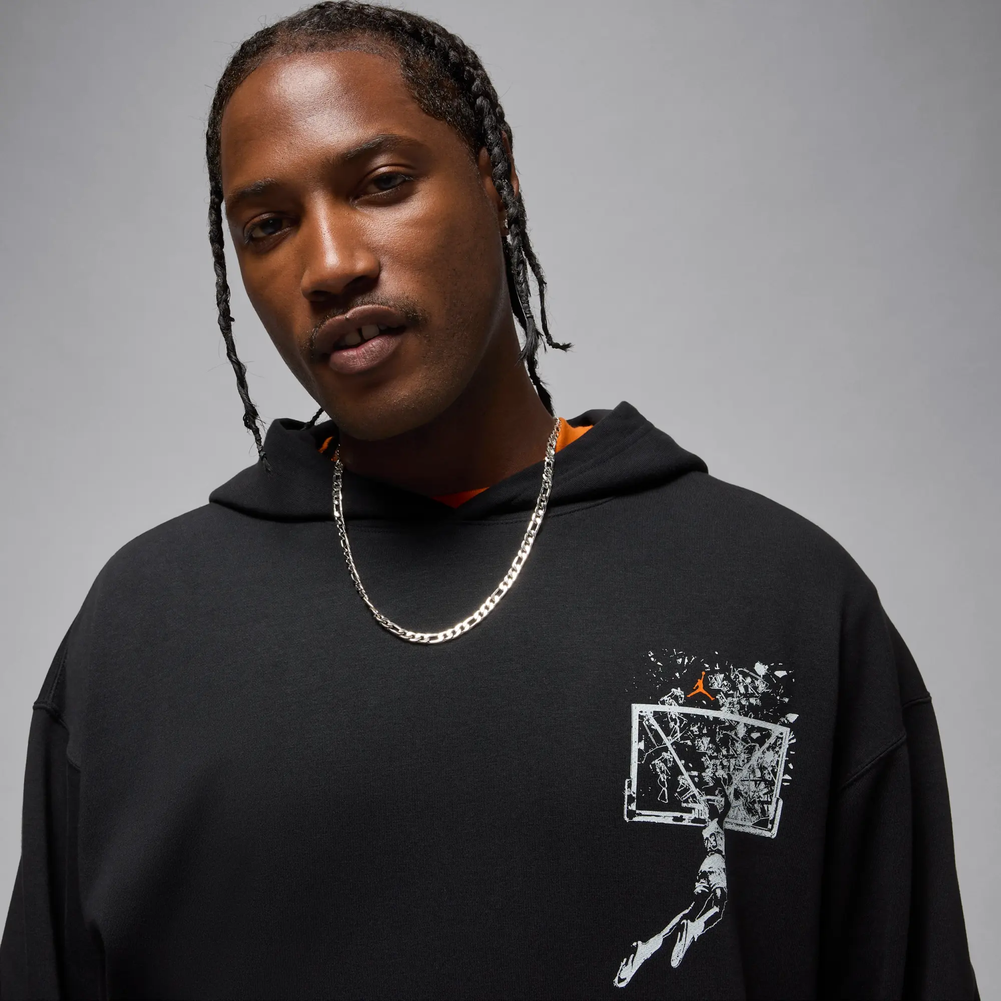 Nike Jordan Brooklyn Men's Oversized Pullover Hoodie - Black - Cotton/Polyester