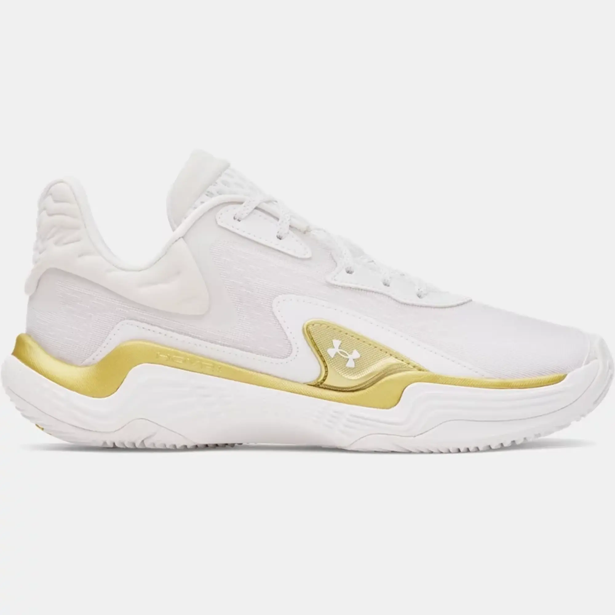 Under Armour  Spawn 7 Unisex Basketball Shoes White / Metallic Gold / White 9.5