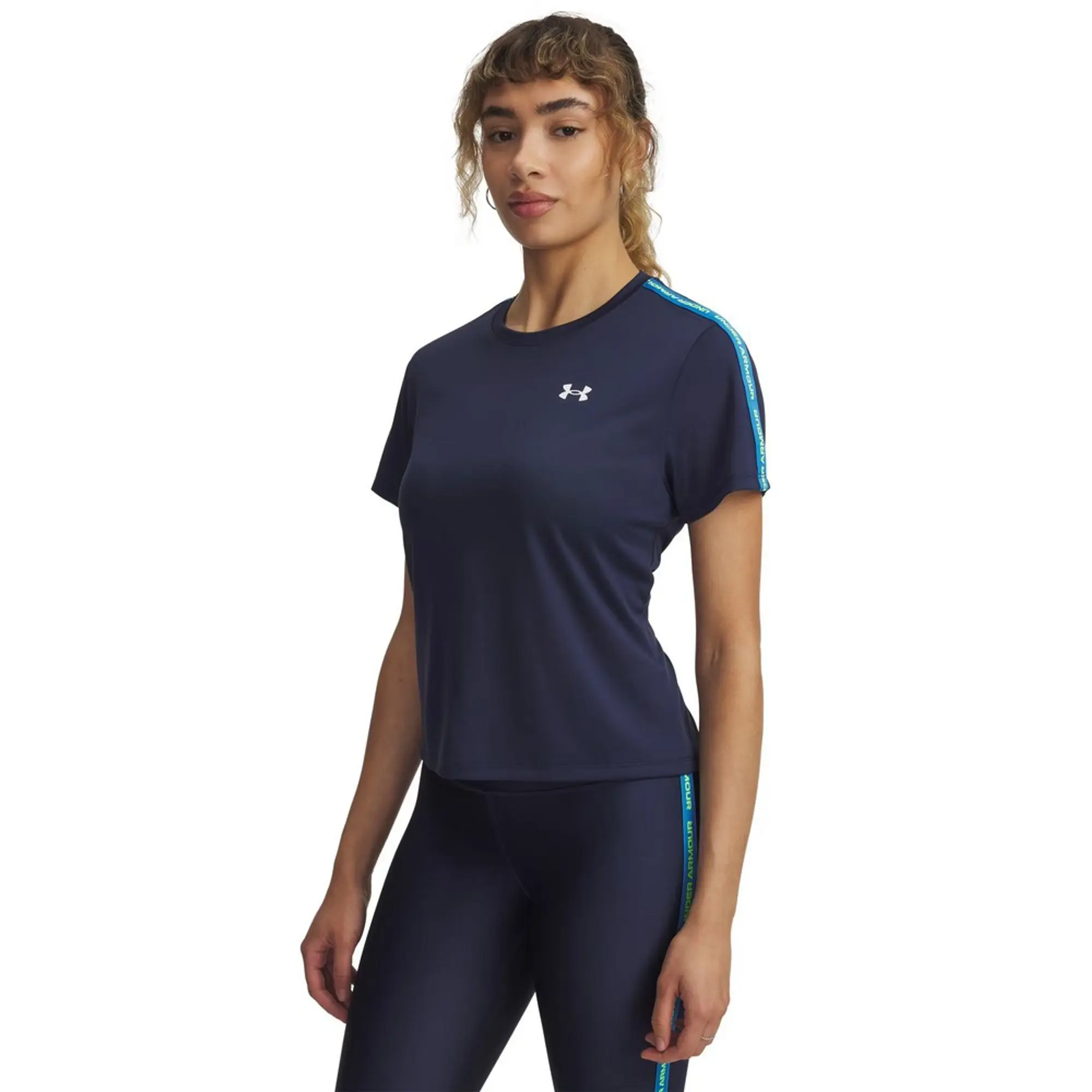 Under Armour  Tech™ Wordmark Tape Women's Short Sleeve Washed Navy / High Vis Yellow / White M