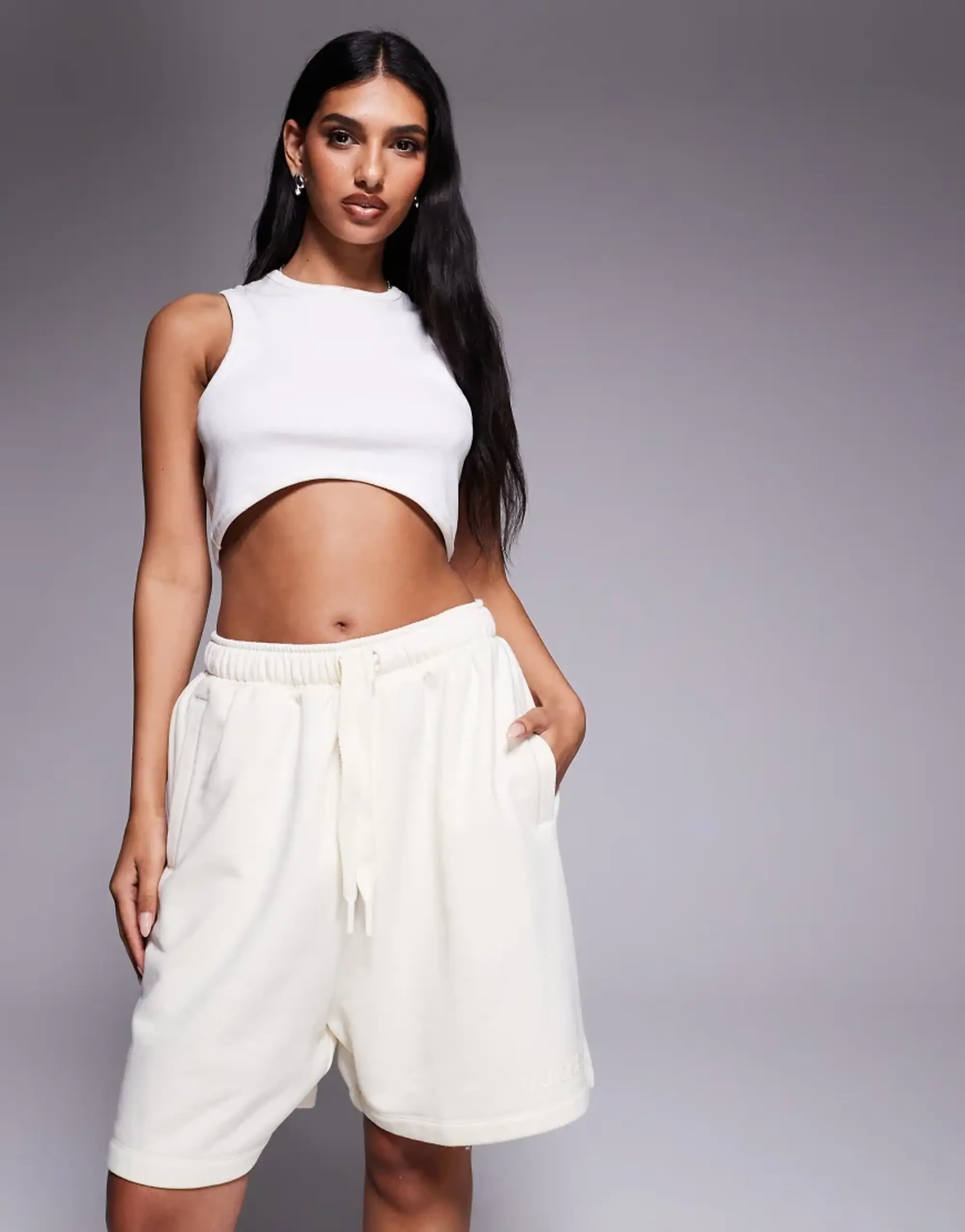 Adidas Originals Linear Logo Sweat Shorts In Cream-White