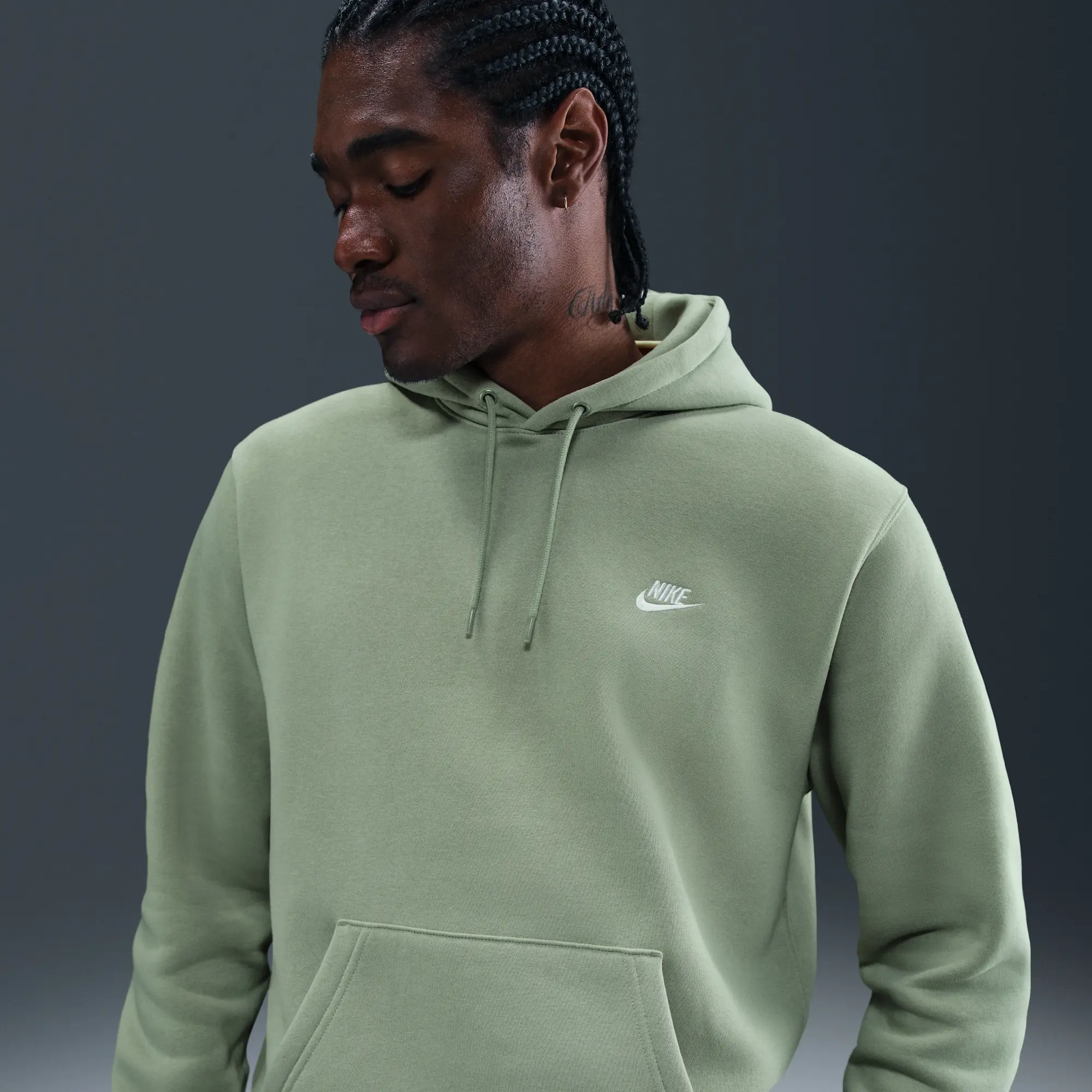 Nike Club Men's Pullover Fleece Hoodie - Green - Cotton/Polyester