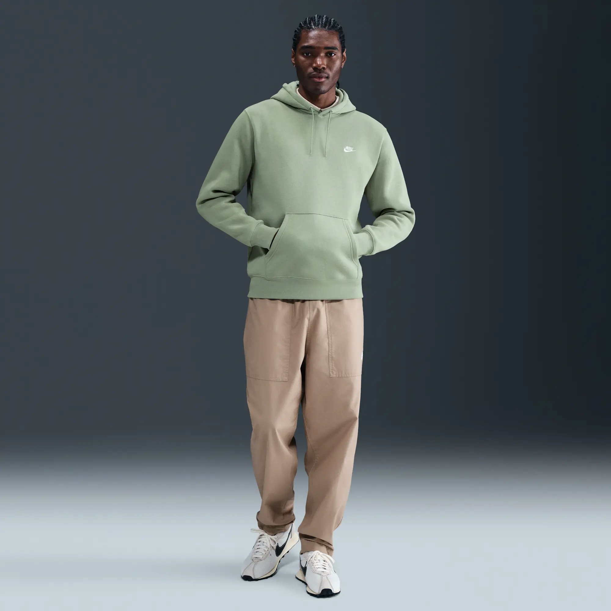 Nike Club Men's Pullover Fleece Hoodie - Green - Cotton/Polyester