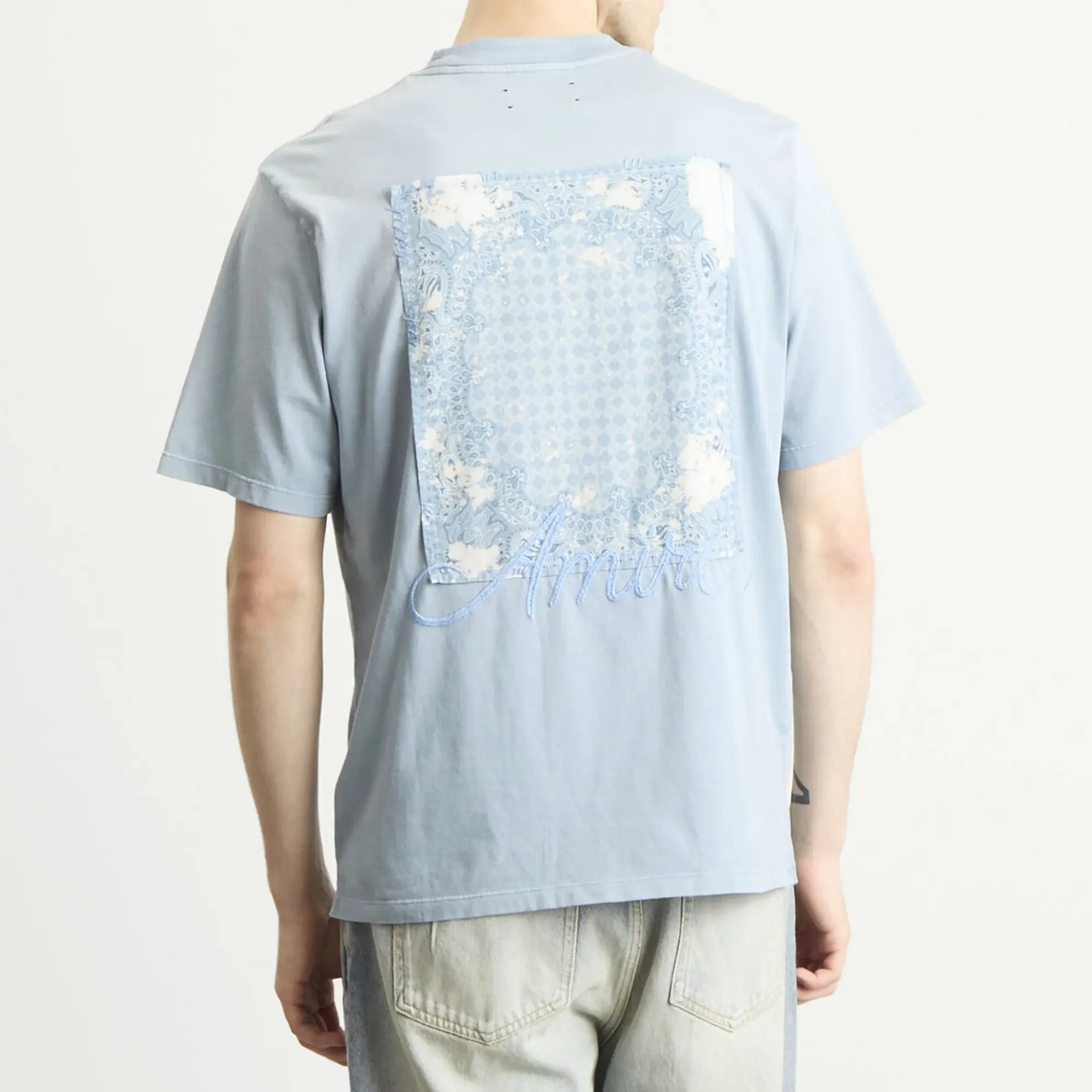 AMIRI Men's Bleach Bandana Patch Tee Ashley Blue