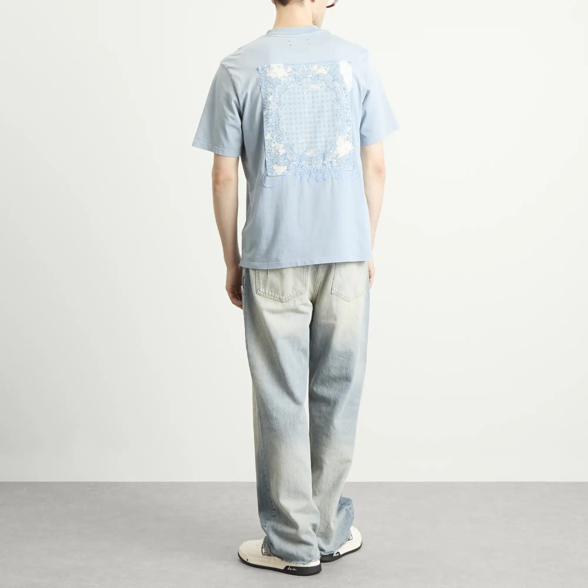 AMIRI Men's Bleach Bandana Patch Tee Ashley Blue