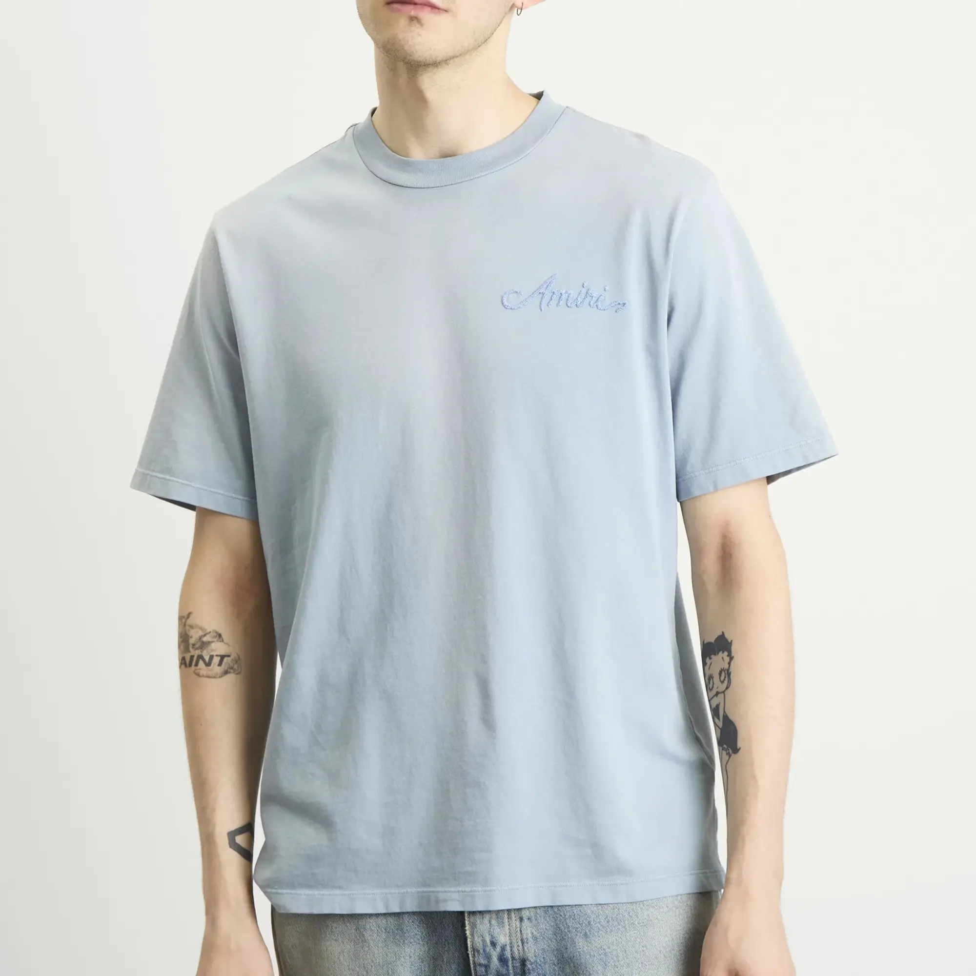 AMIRI Men's Bleach Bandana Patch Tee Ashley Blue