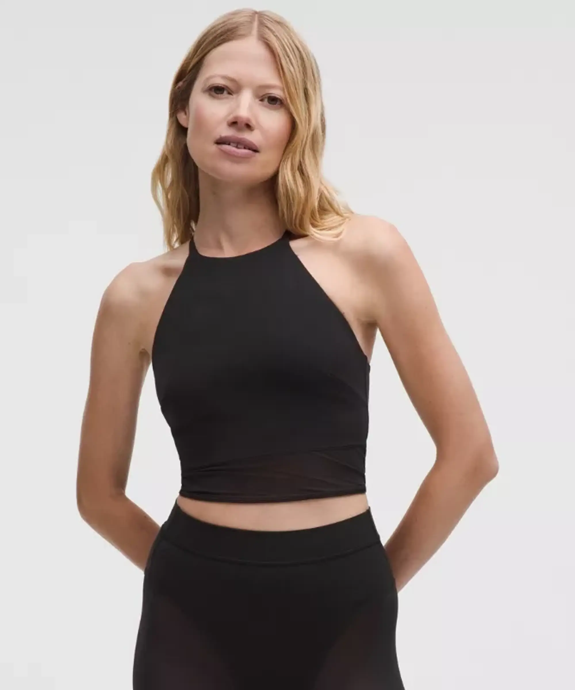 lululemon – Women's Nulu High-Neck Mesh-Hem Tank Top Light Support, B/C Cup – Color Black – Size L