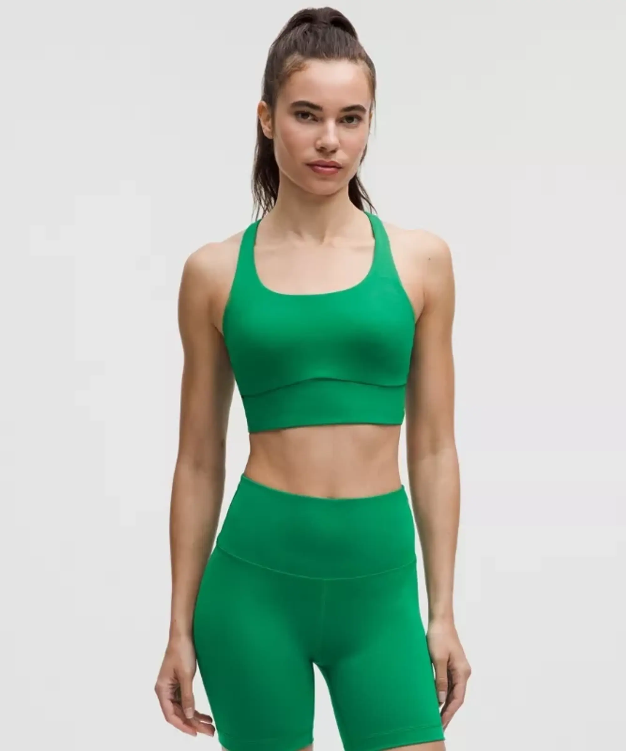 lululemon – Women's Energy Longline Sports Bra Medium Support, B-D Cups Evolve – Color Green – Size L