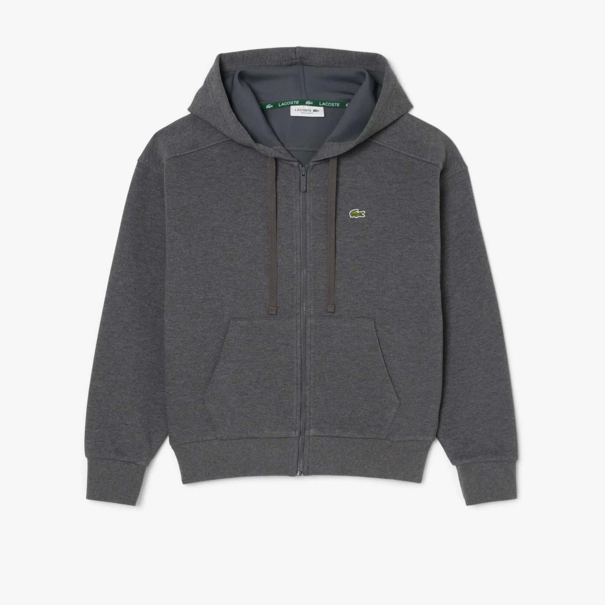 Lacoste Zipped Piqué Hoodie - Heathered Grey