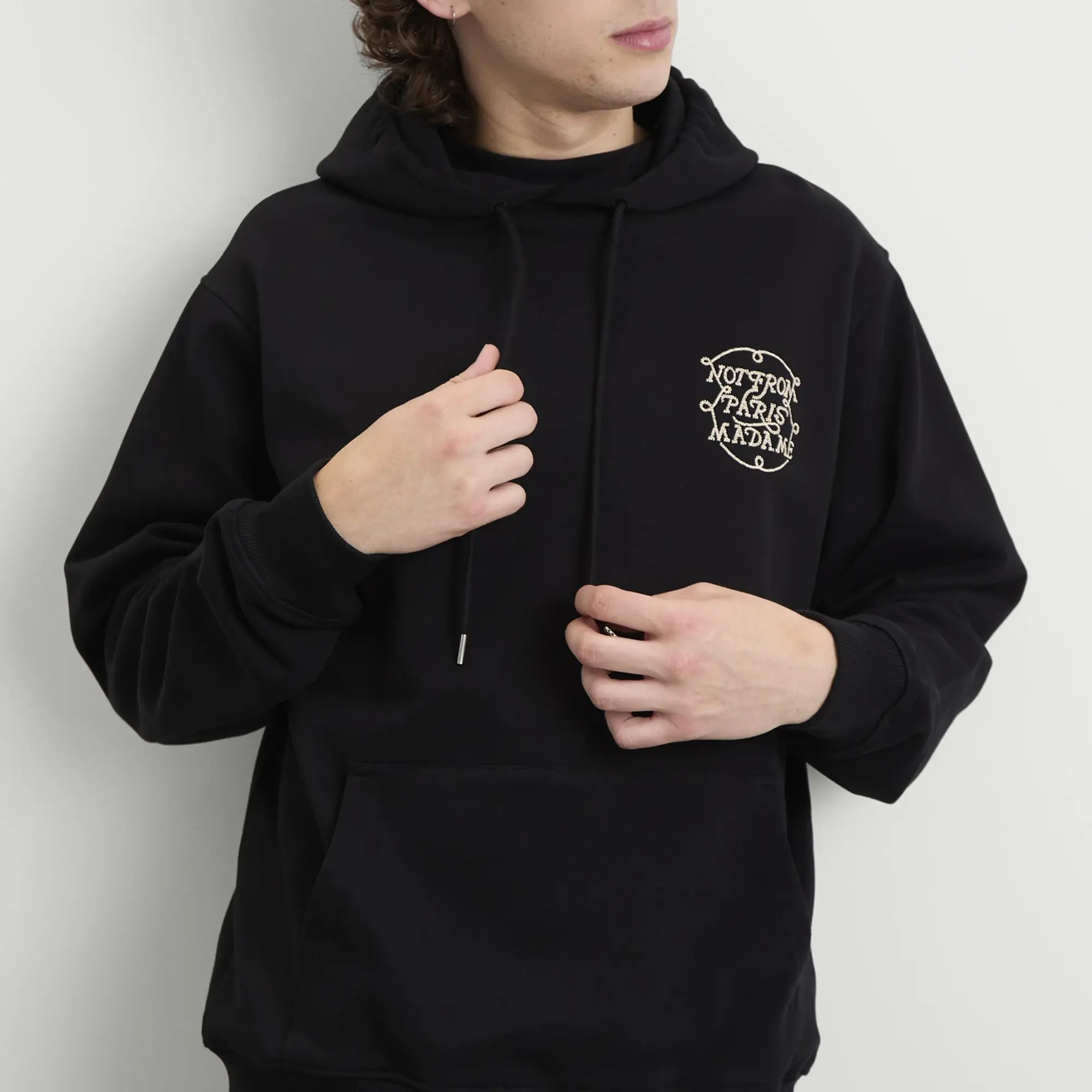 Drôle de Monsieur Men's Braided Slogan Hoodie Black