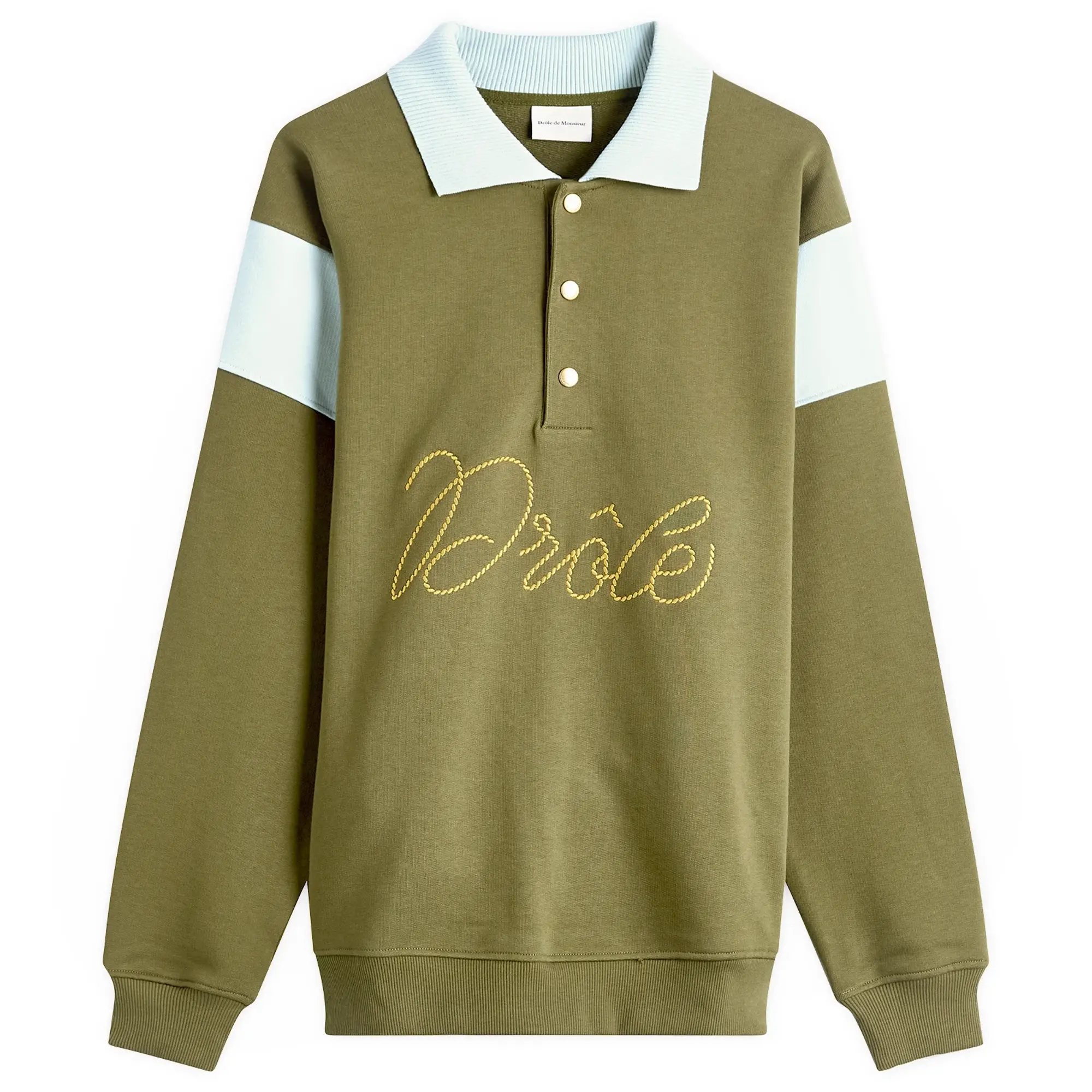 Drôle de Monsieur Men's Logo Braided Polo Shirt Light Khaki