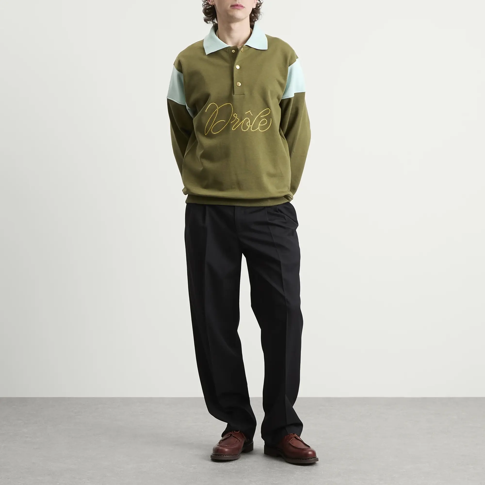 Drôle de Monsieur Men's Logo Braided Polo Shirt Light Khaki