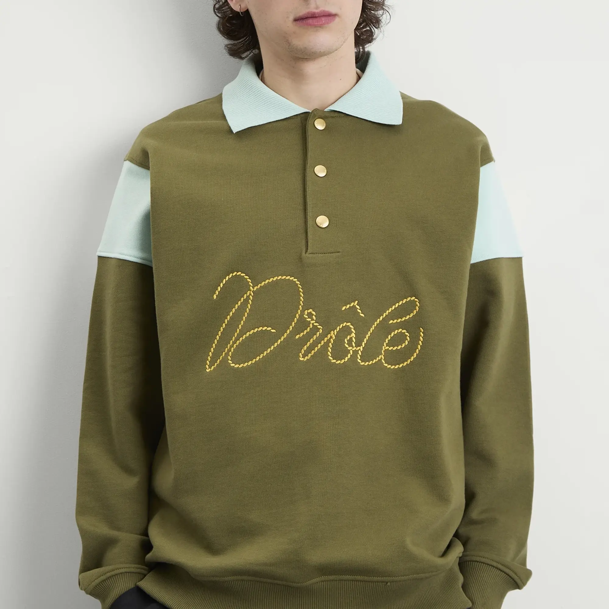 Drôle de Monsieur Men's Logo Braided Polo Shirt Light Khaki