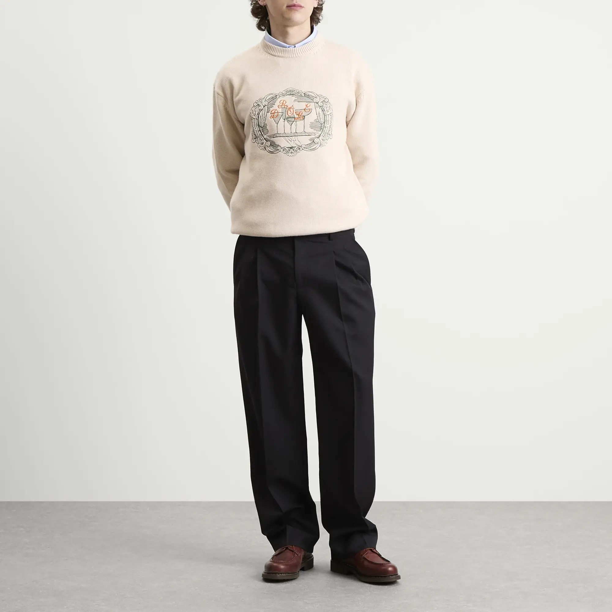 Drôle de Monsieur Men's Cocktail Tray Knitted Jumper Natural Beige