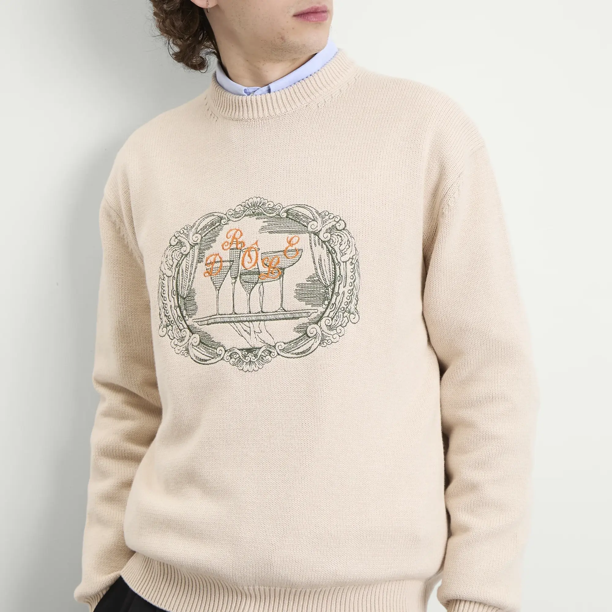 Drôle de Monsieur Men's Cocktail Tray Knitted Jumper Natural Beige