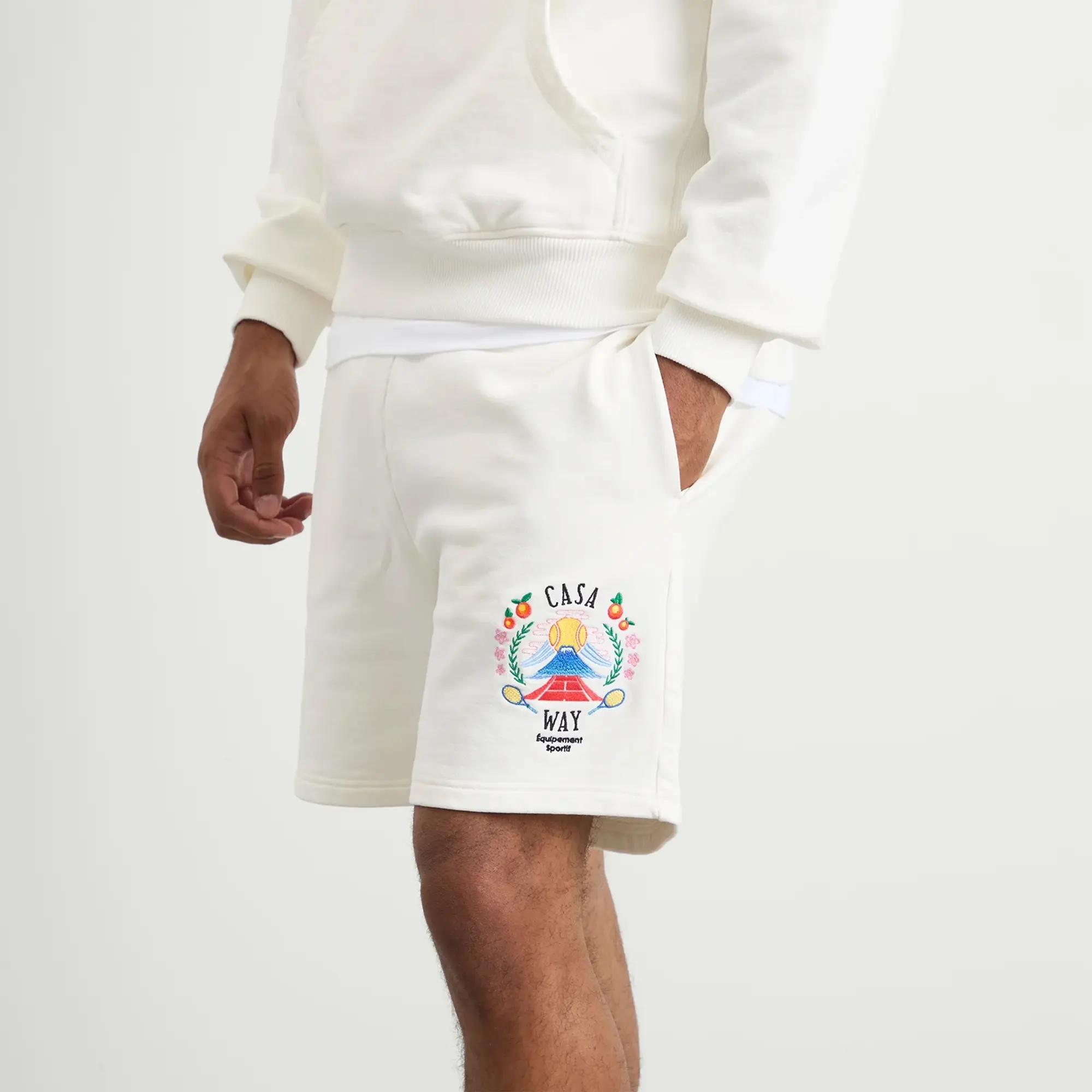 Casablanca Men's Casa Way Mountain Embroidered Sweat Shorts White
