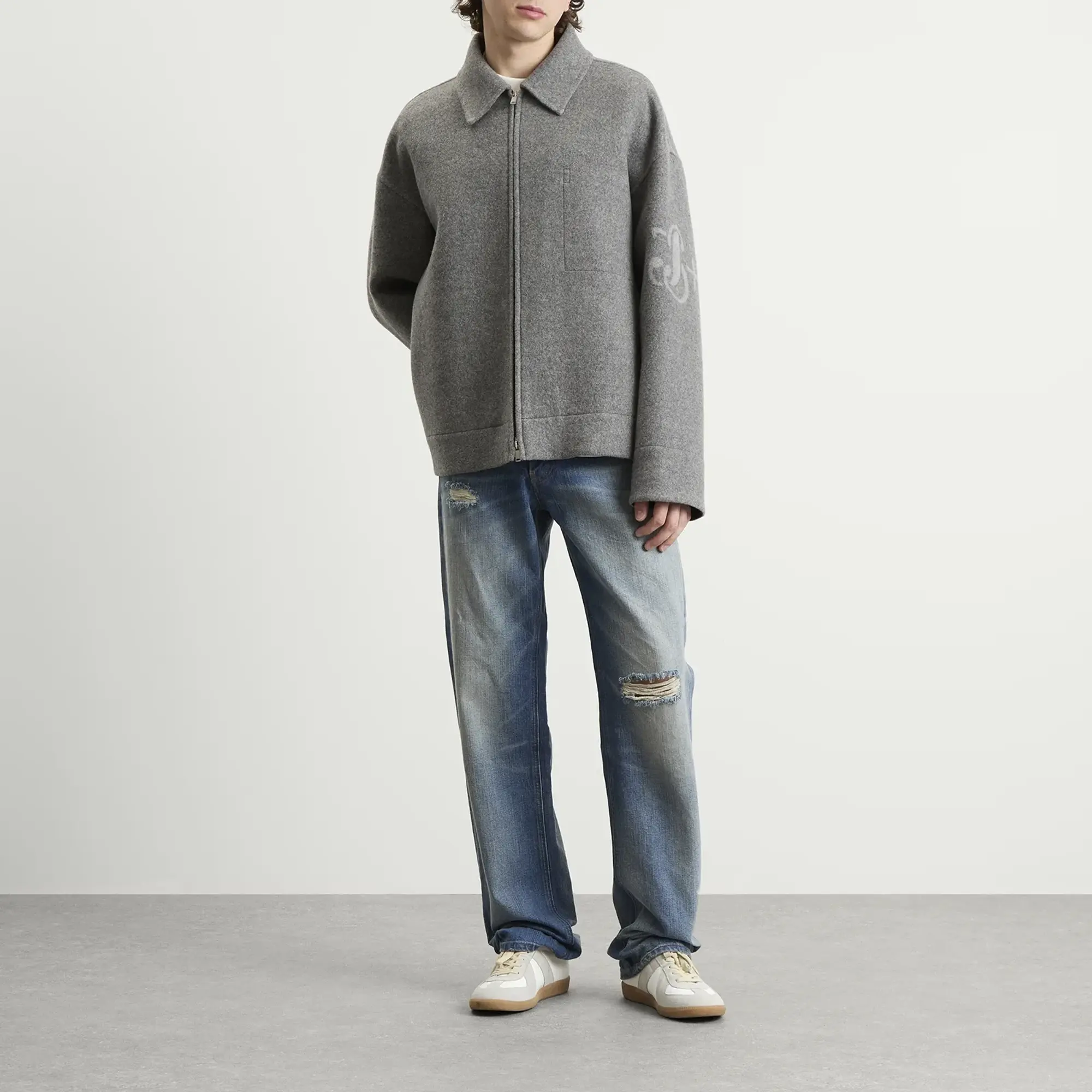 Jil Sander Men's Double Face Wool Zip Through Jacket Pebble