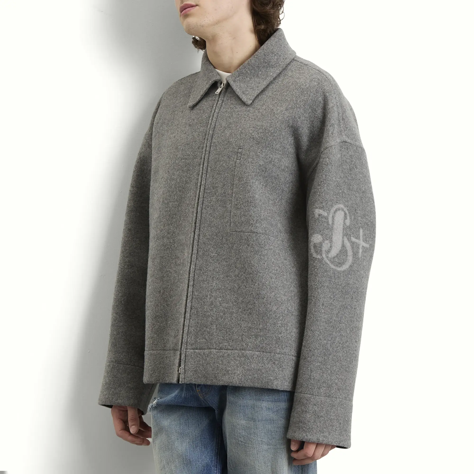 Jil Sander Men's Double Face Wool Zip Through Jacket Pebble