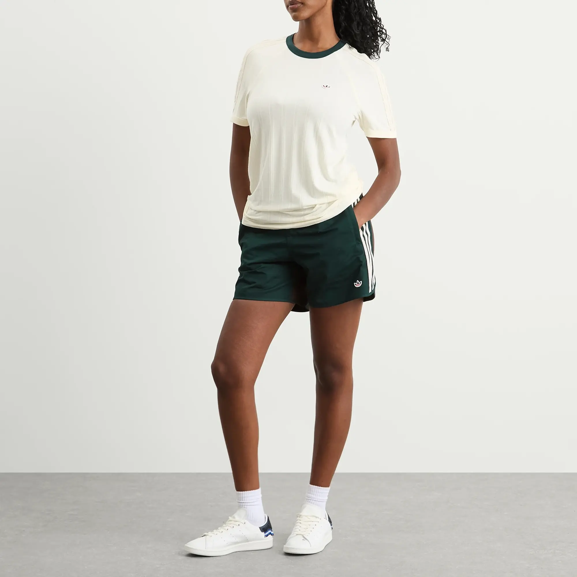 Adidas Women's x Clot Ribbed T-Shirt Cream White/Green Night