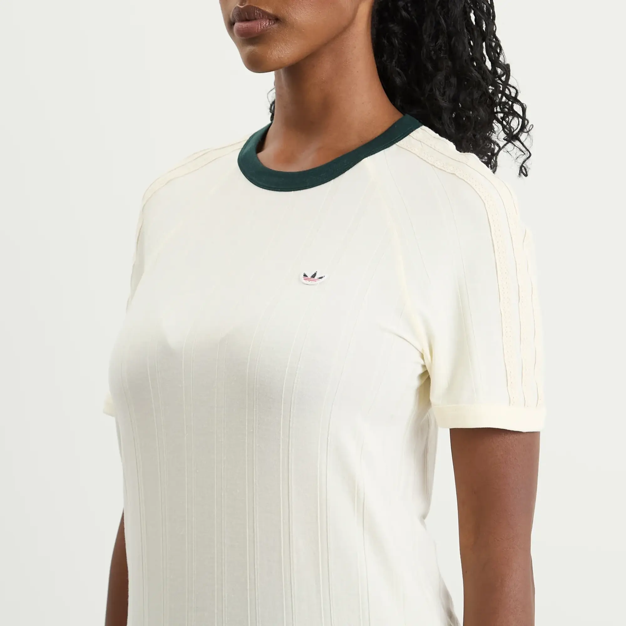 Adidas Women's x Clot Ribbed T-Shirt Cream White/Green Night