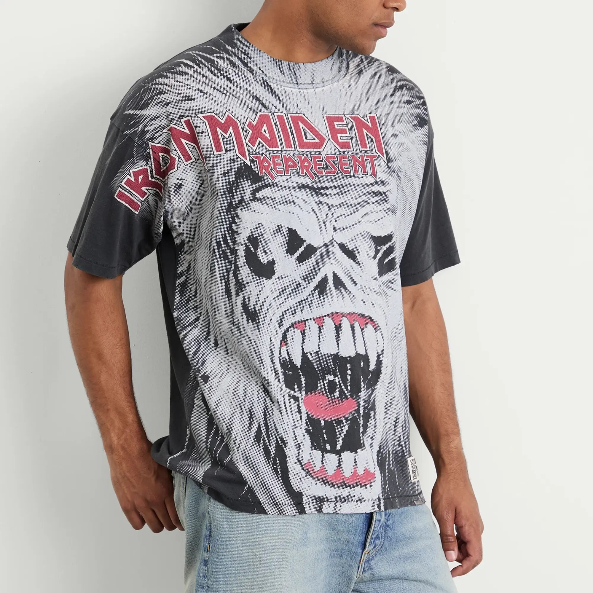Represent Men's Iron Maiden British Metal T-Shirt Stained Black