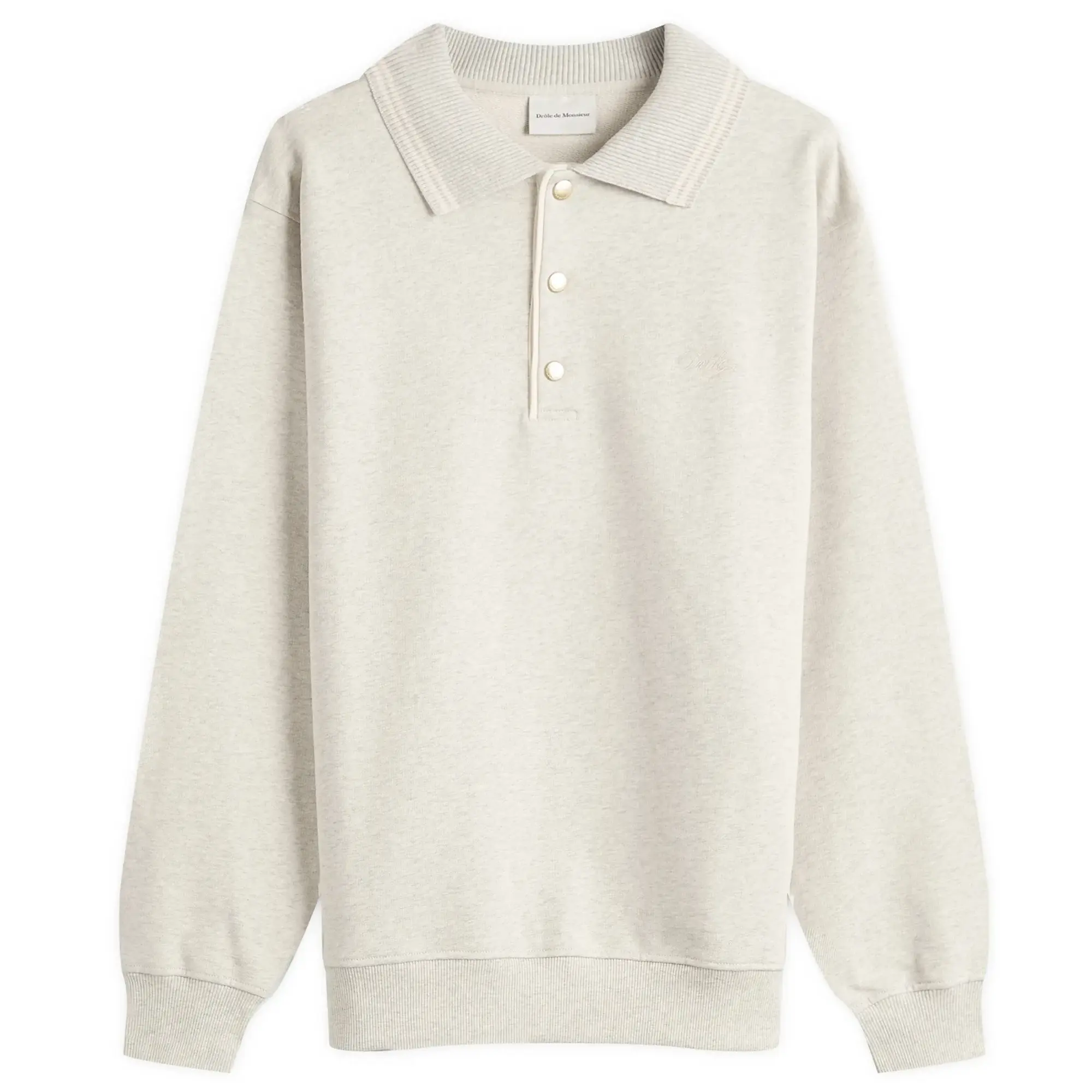 Drôle de Monsieur Men's Embroidered Knitted Polo Grey