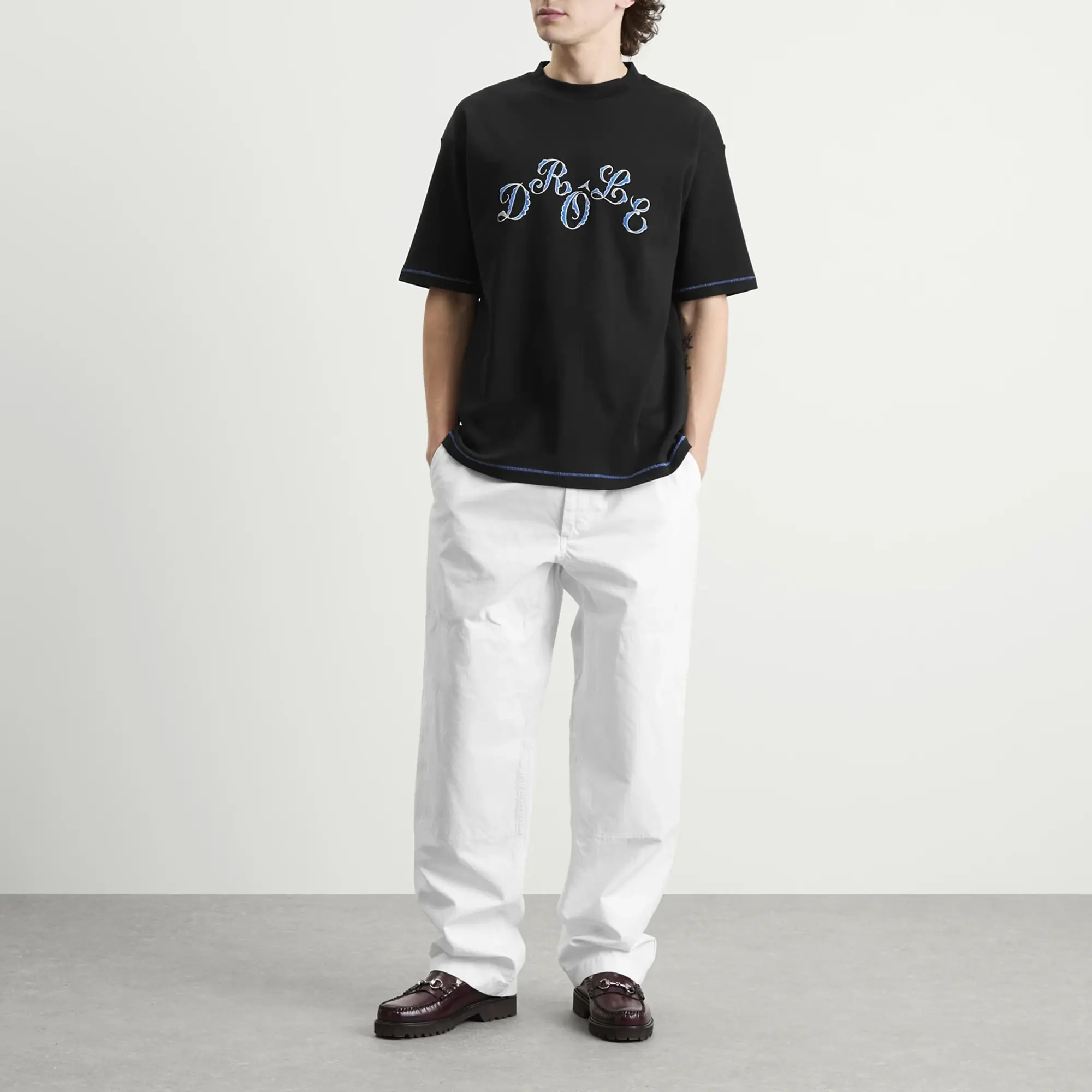 Drôle de Monsieur Men's Stagger Logo T-Shirt Black