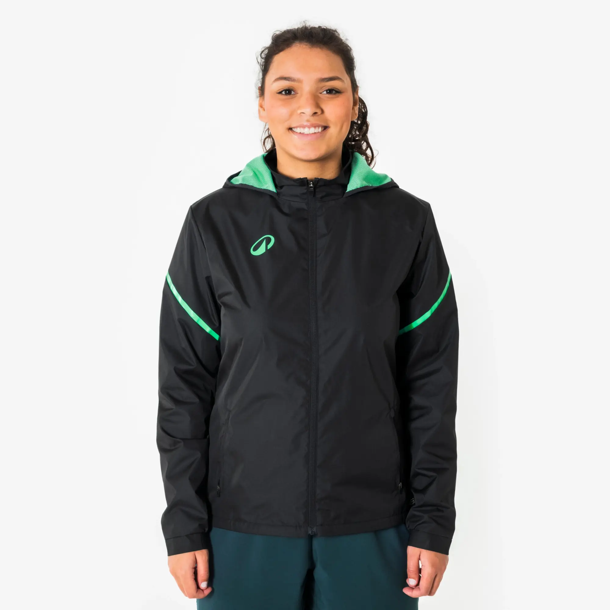 Women's Rainproof Football Jacket Viralto - Black & Green