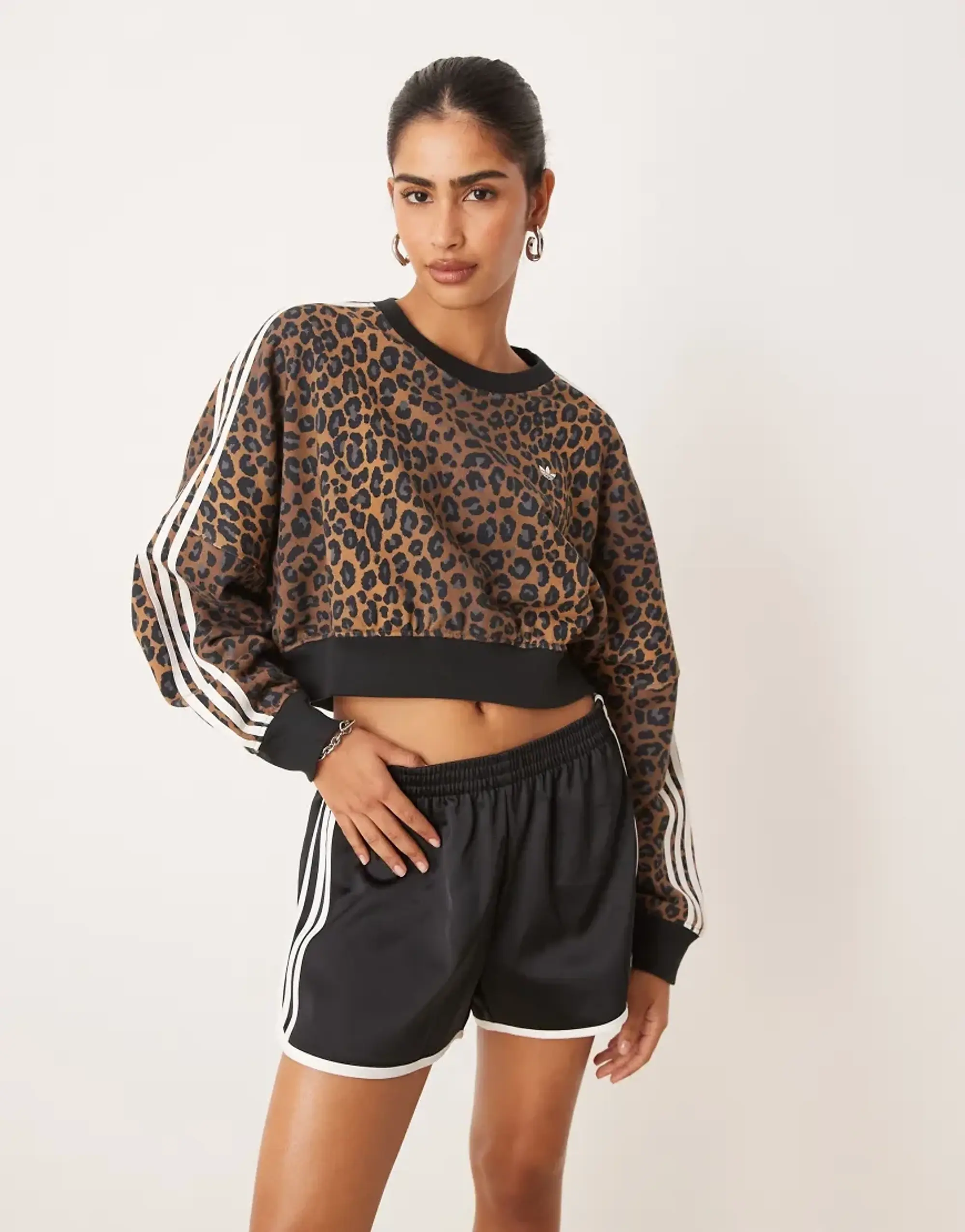 Adidas Originals Crew Neck Sweatshirt In Leopard Print-Multi