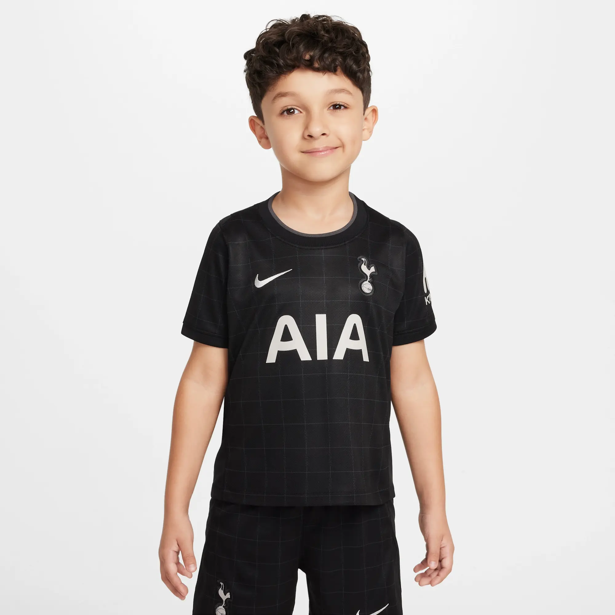 Tottenham Hotspur 2025/26 Stadium Away Younger Kids' Nike Football Replica 3-Piece Kit - Black - Recycled Polyester