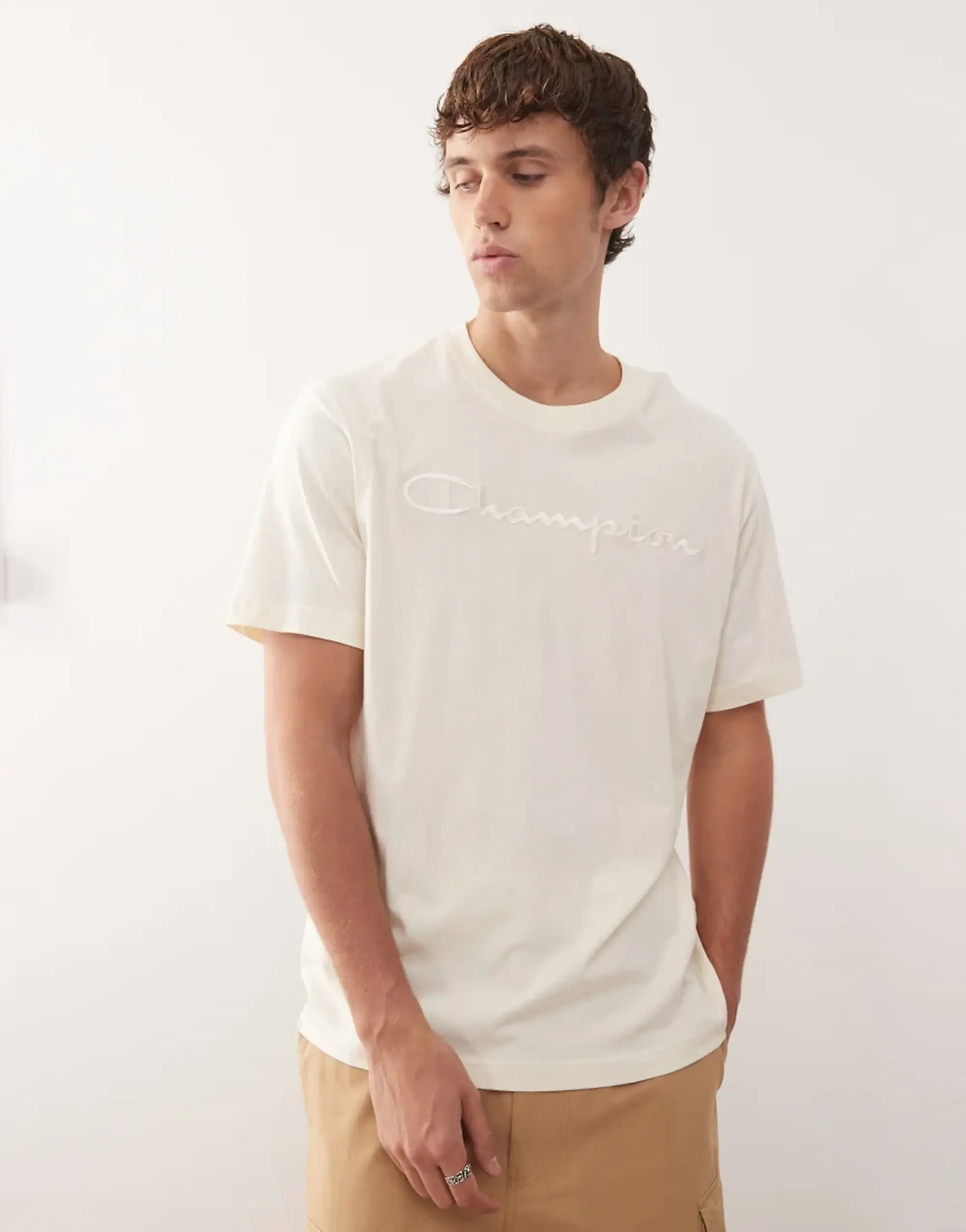Champion Tonal Logo Short Sleeve T-Shirt In Off White