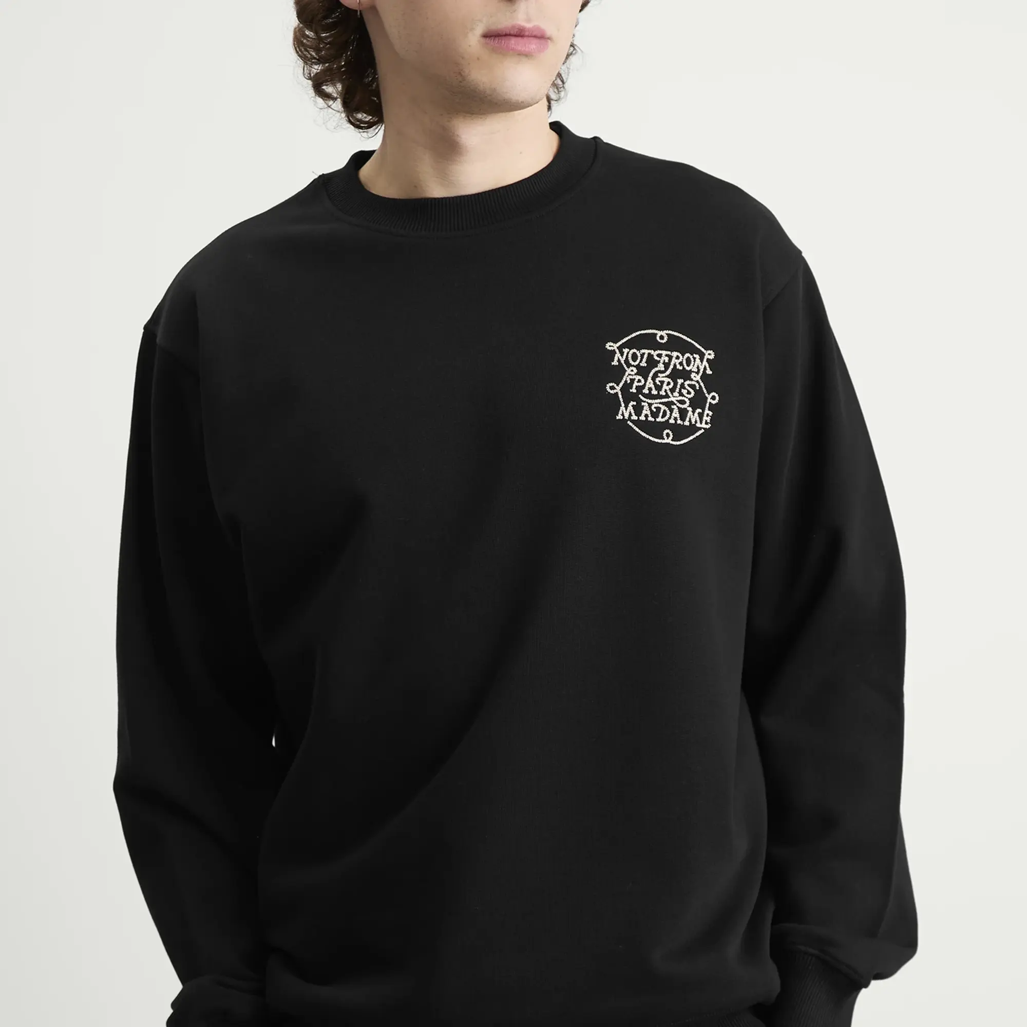 Drôle de Monsieur Men's Slogan Braided Sweatshirt Black