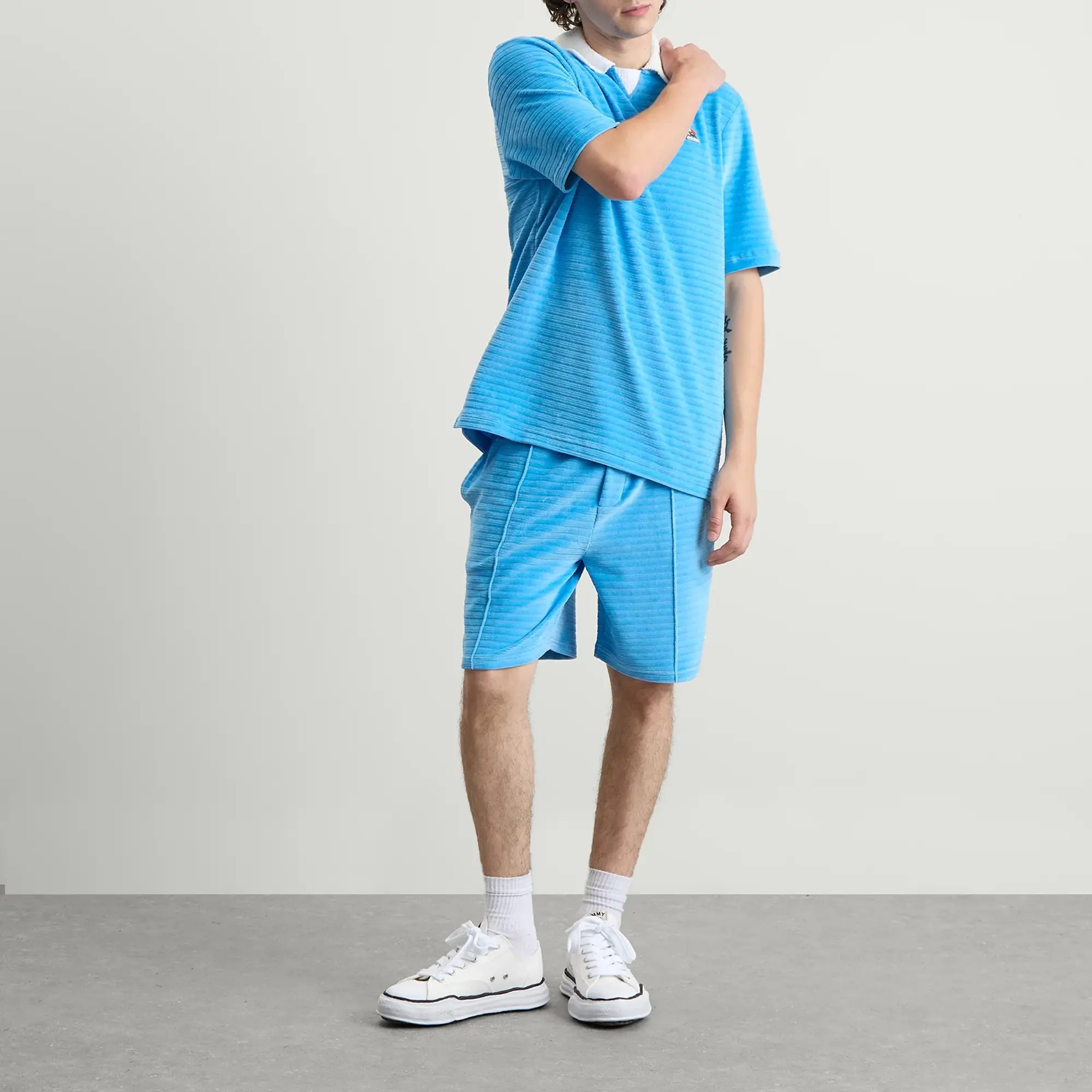 Casablanca Men's Velour Pintuck Shorts Blue