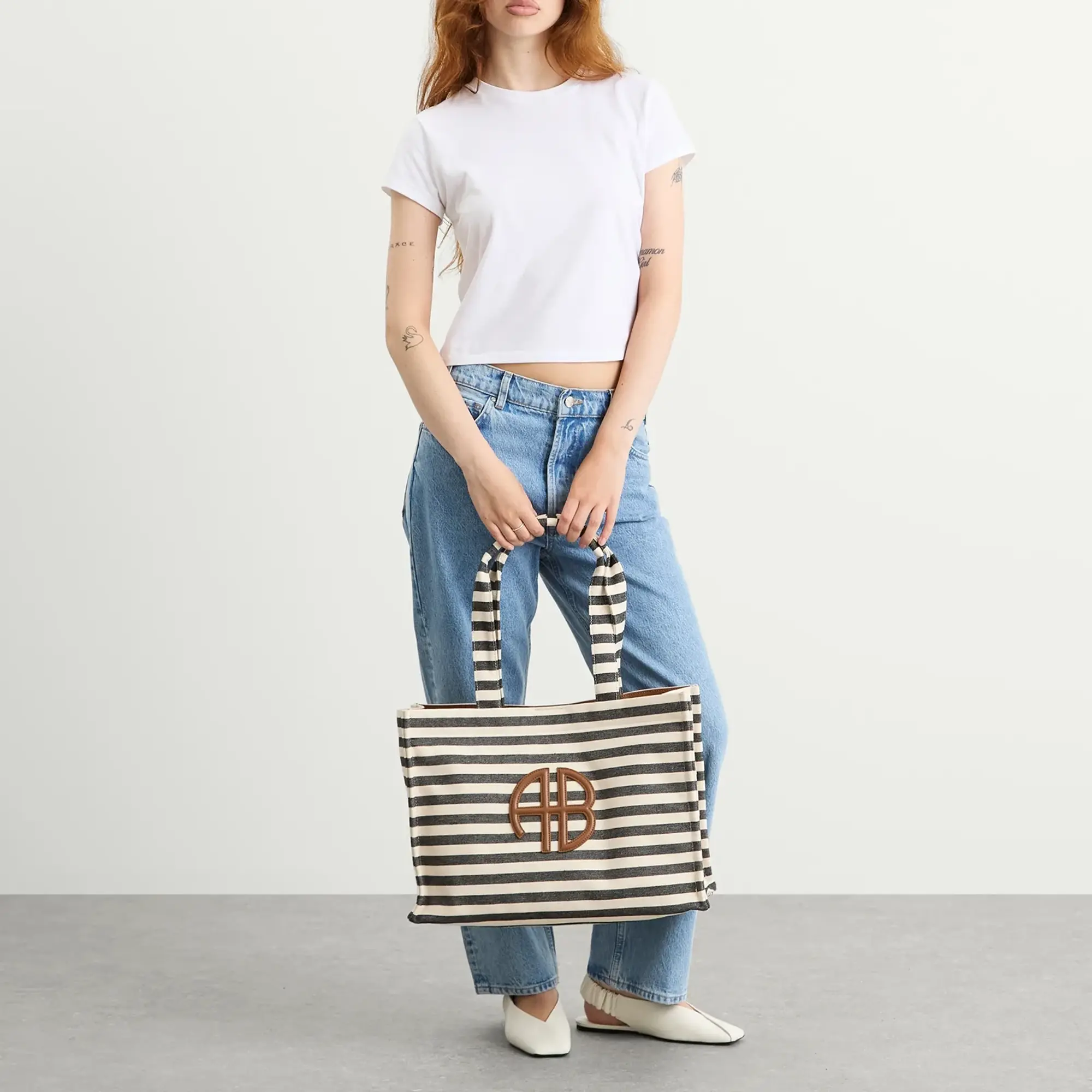 Anine Bing Women's Lara Stripe Tote Black/Natural Stripe