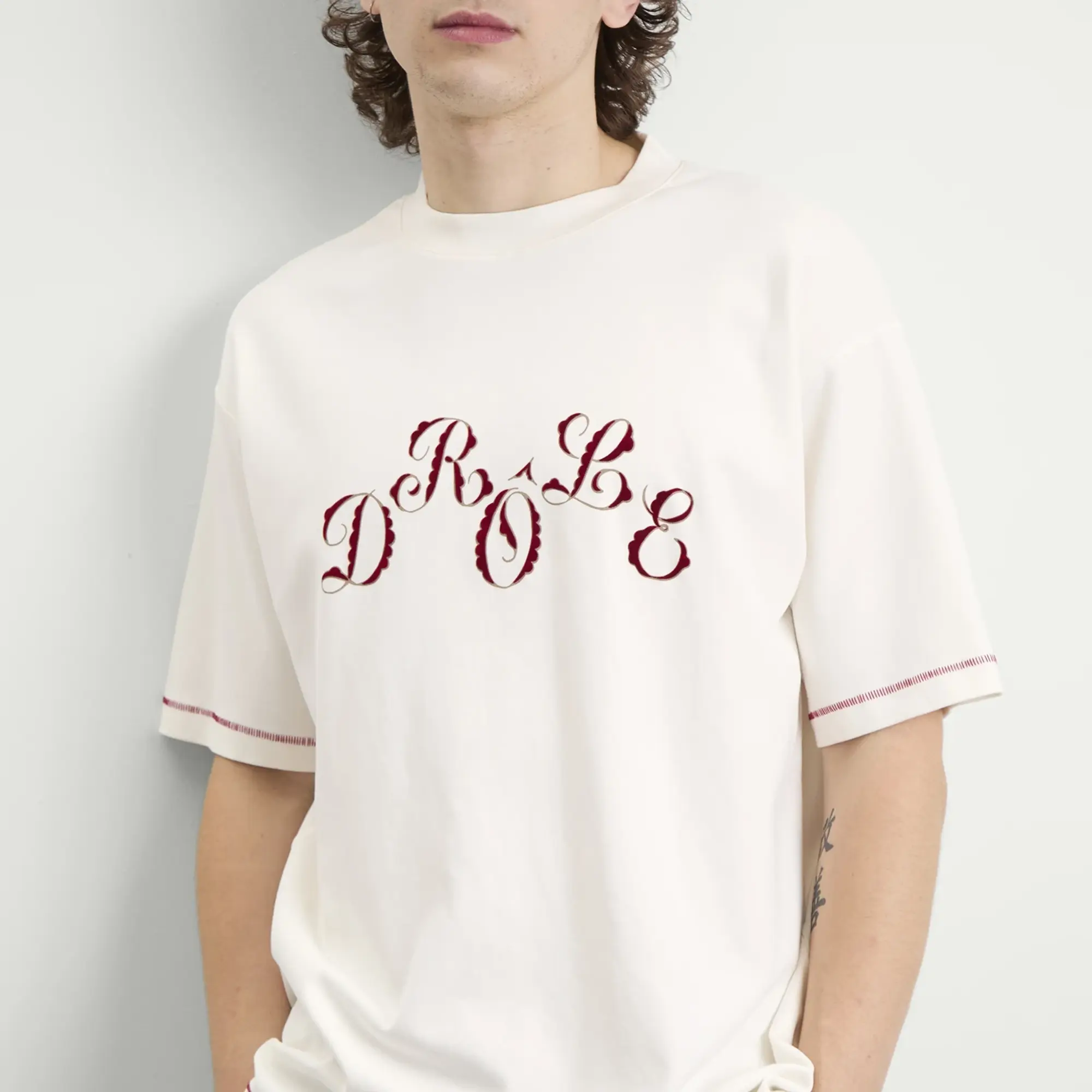 Drôle de Monsieur Men's Stagger Logo T-Shirt Off White