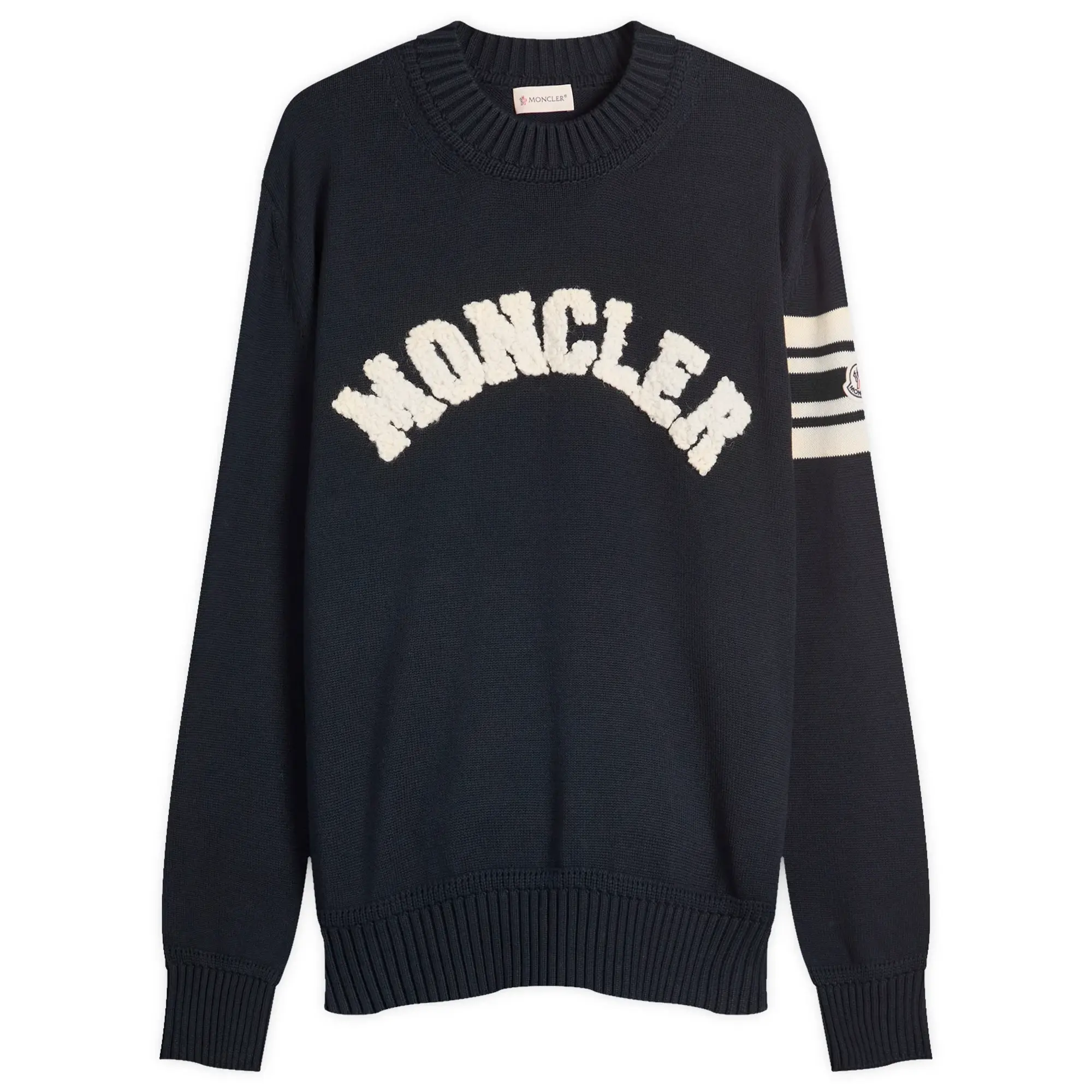 Moncler Men's Logo Crew Neck Cotton Knitwear Navy
