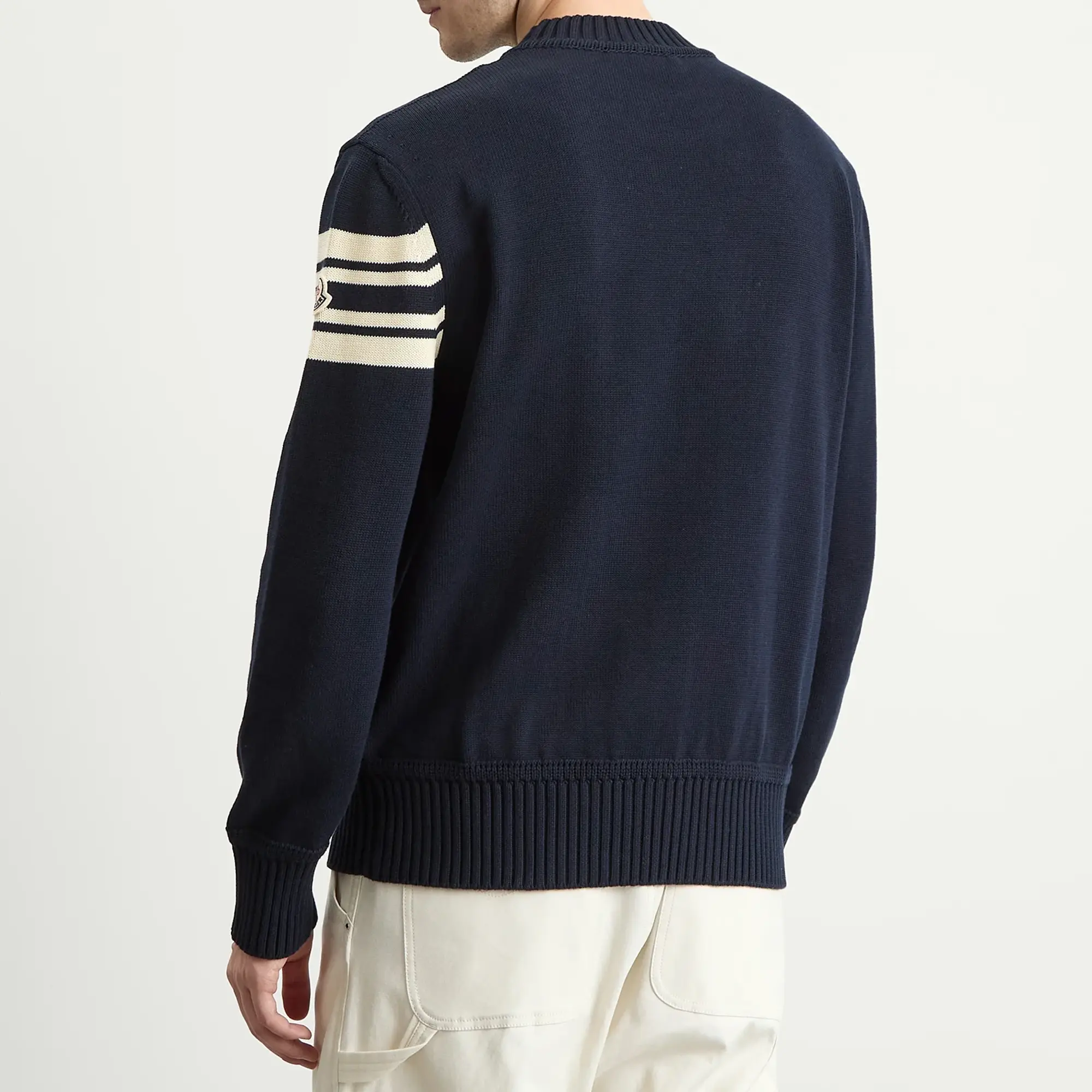 Moncler Men's Logo Crew Neck Cotton Knitwear Navy