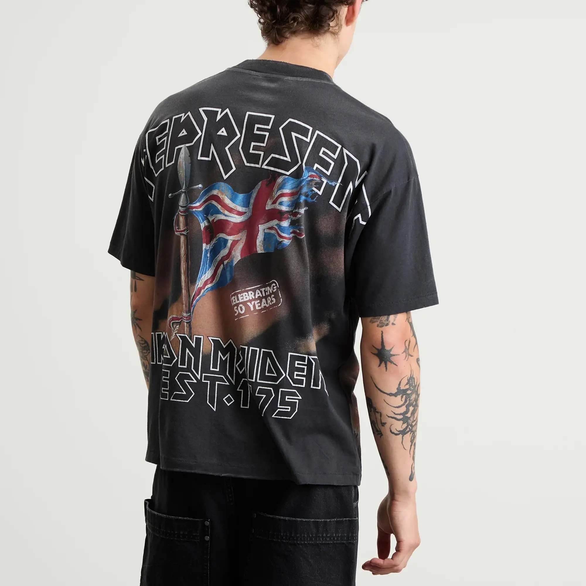 Represent Men's Iron Maiden Steed T-Shirt Stained Black