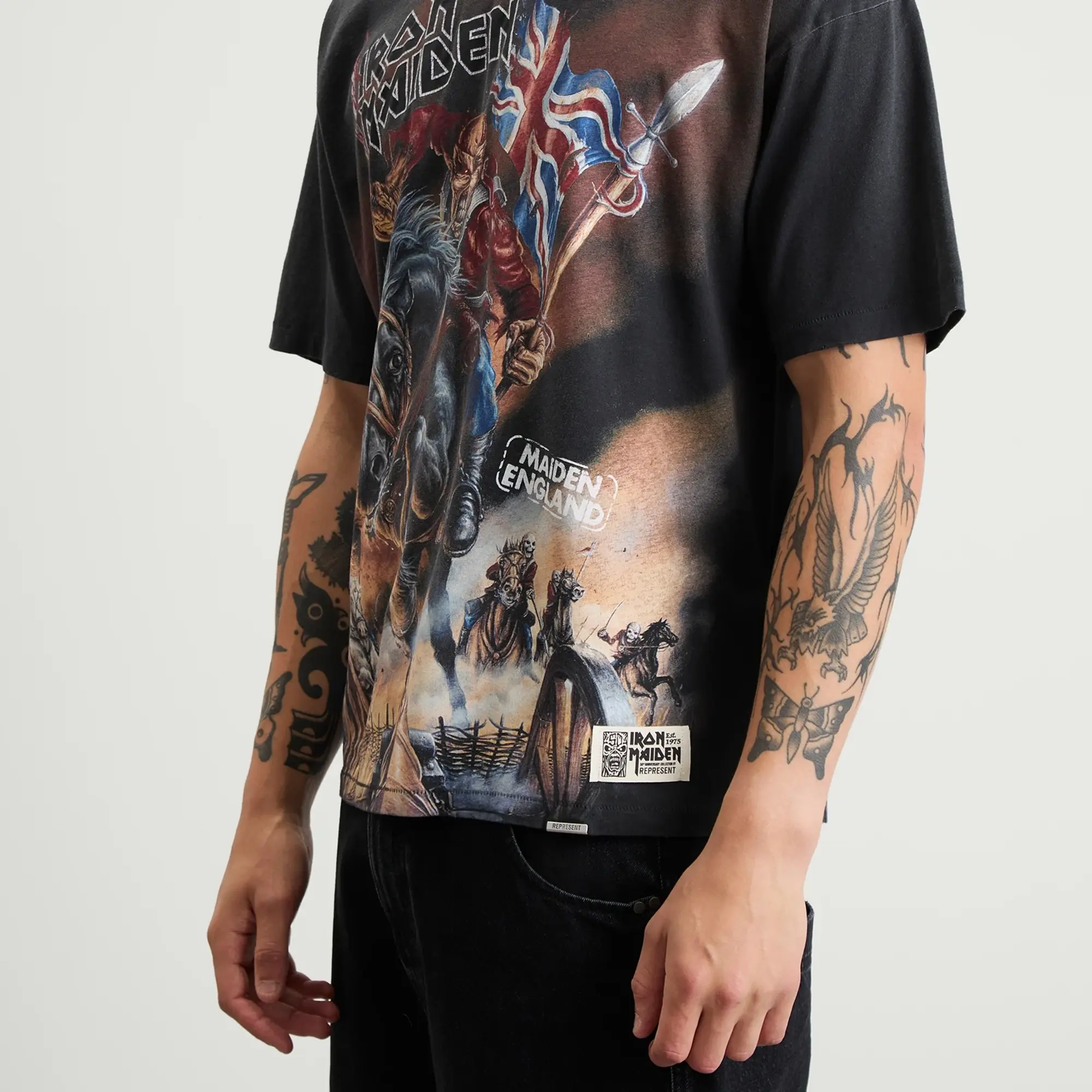 Represent Men's Iron Maiden Steed T-Shirt Stained Black