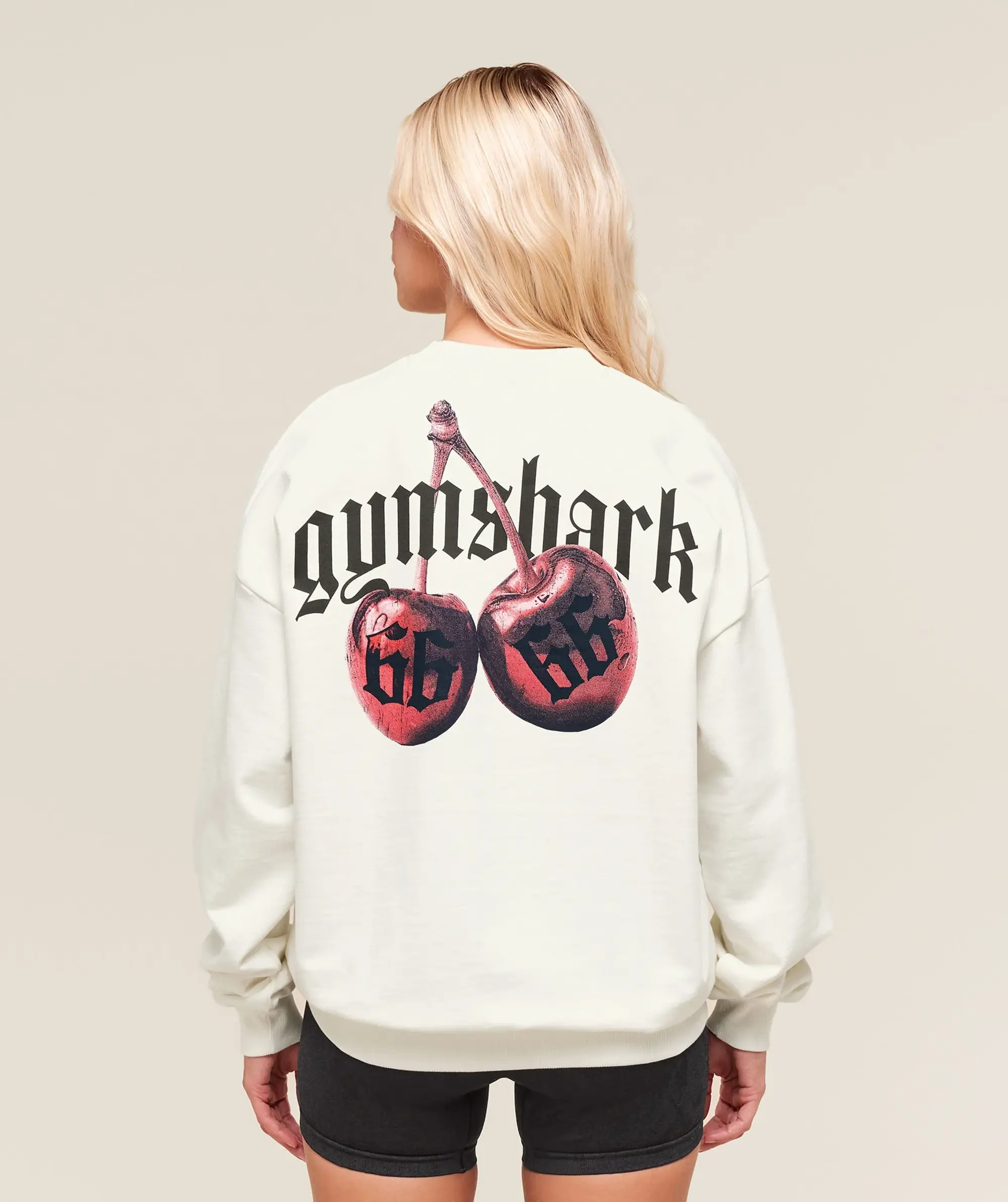  Cherry Graphic Oversized Sweatshirt - Soft White