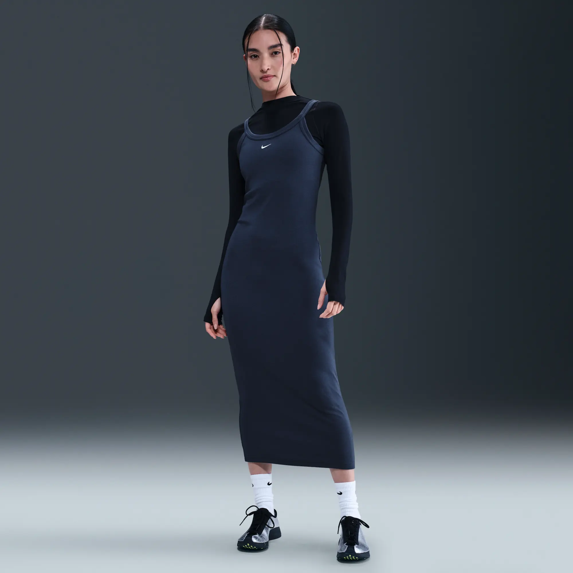 Nike Sportswear Chill Knit Women's Tight Mini-Rib Tank Top Dress - Blue - Polyester/Lyocell/Elastane