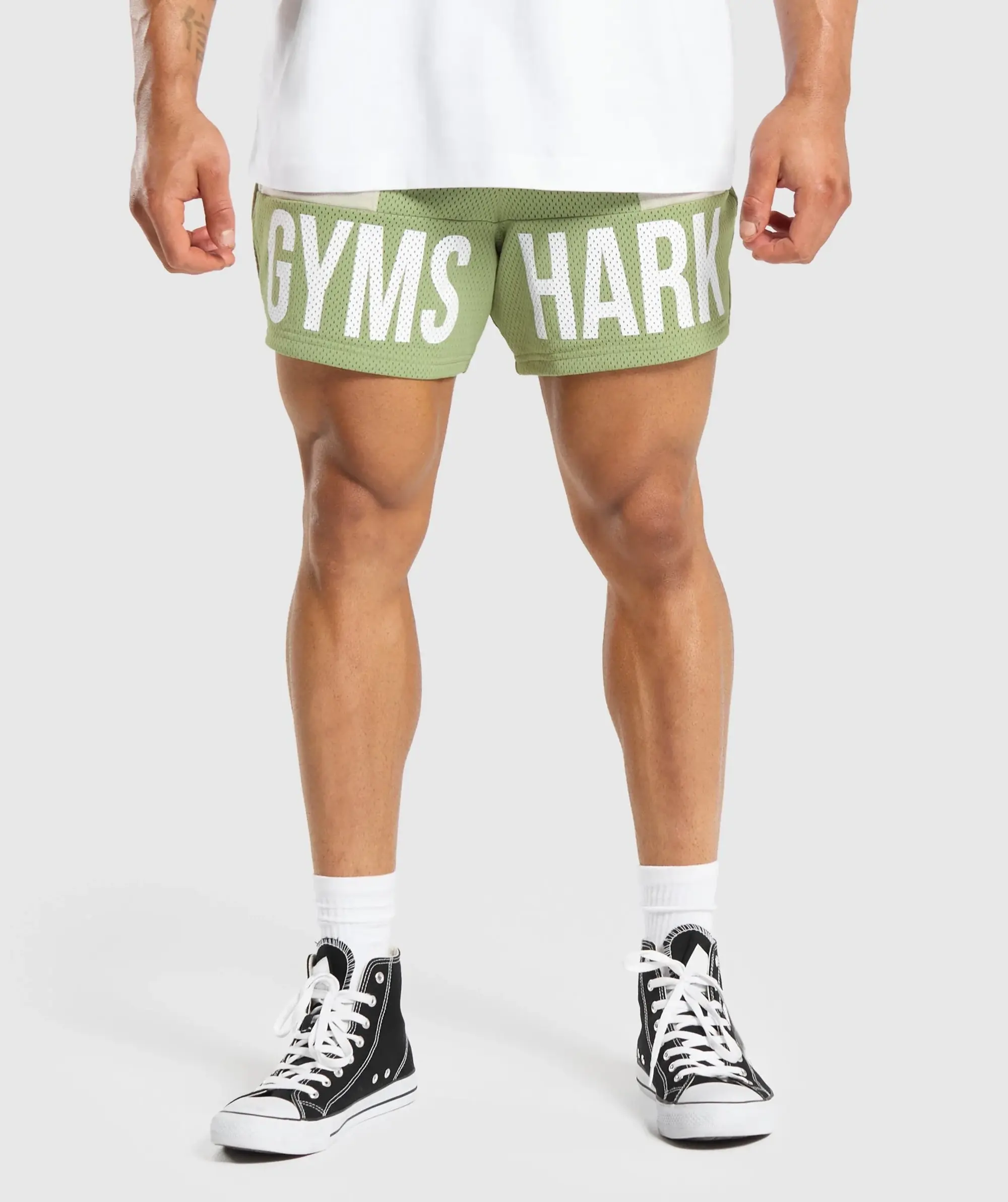  Brandmark Mesh 5" Shorts - Natural Sage Green/Pebble Grey