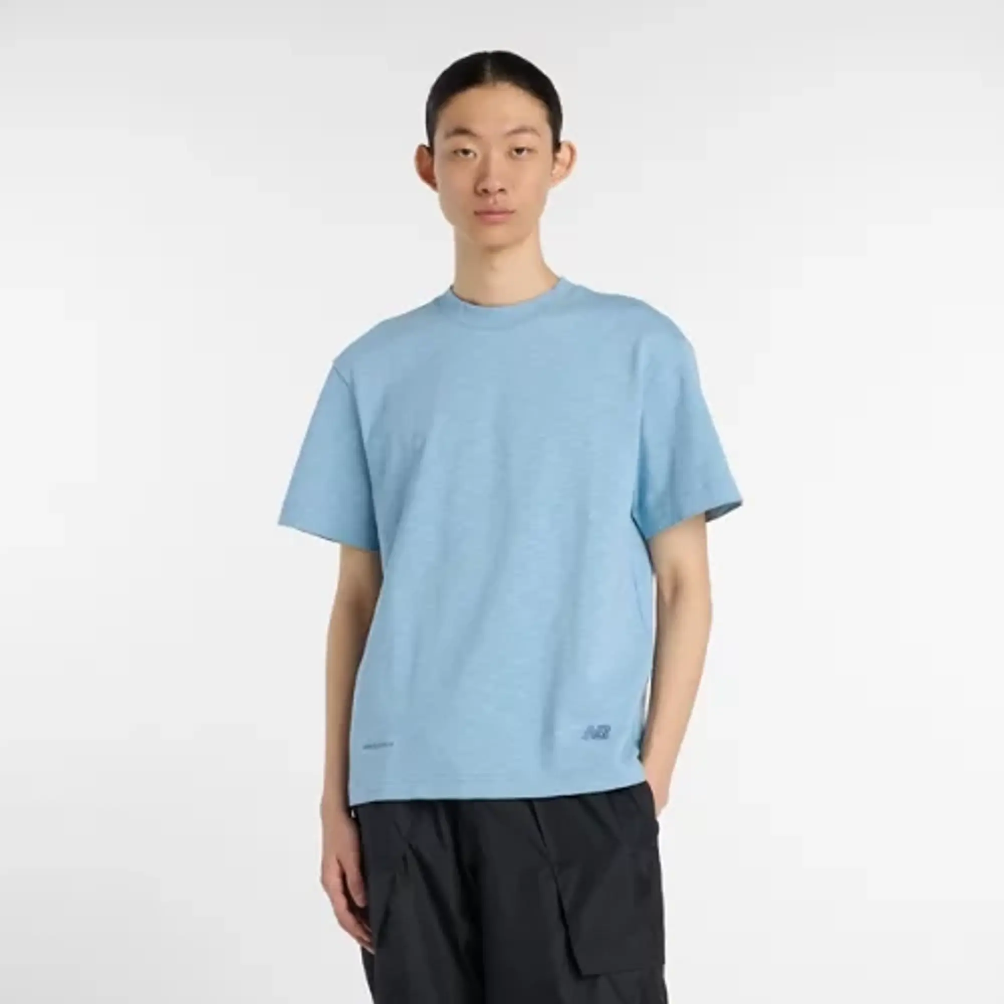 New Balance Men's NB Grey T-shirt in Blue Cotton