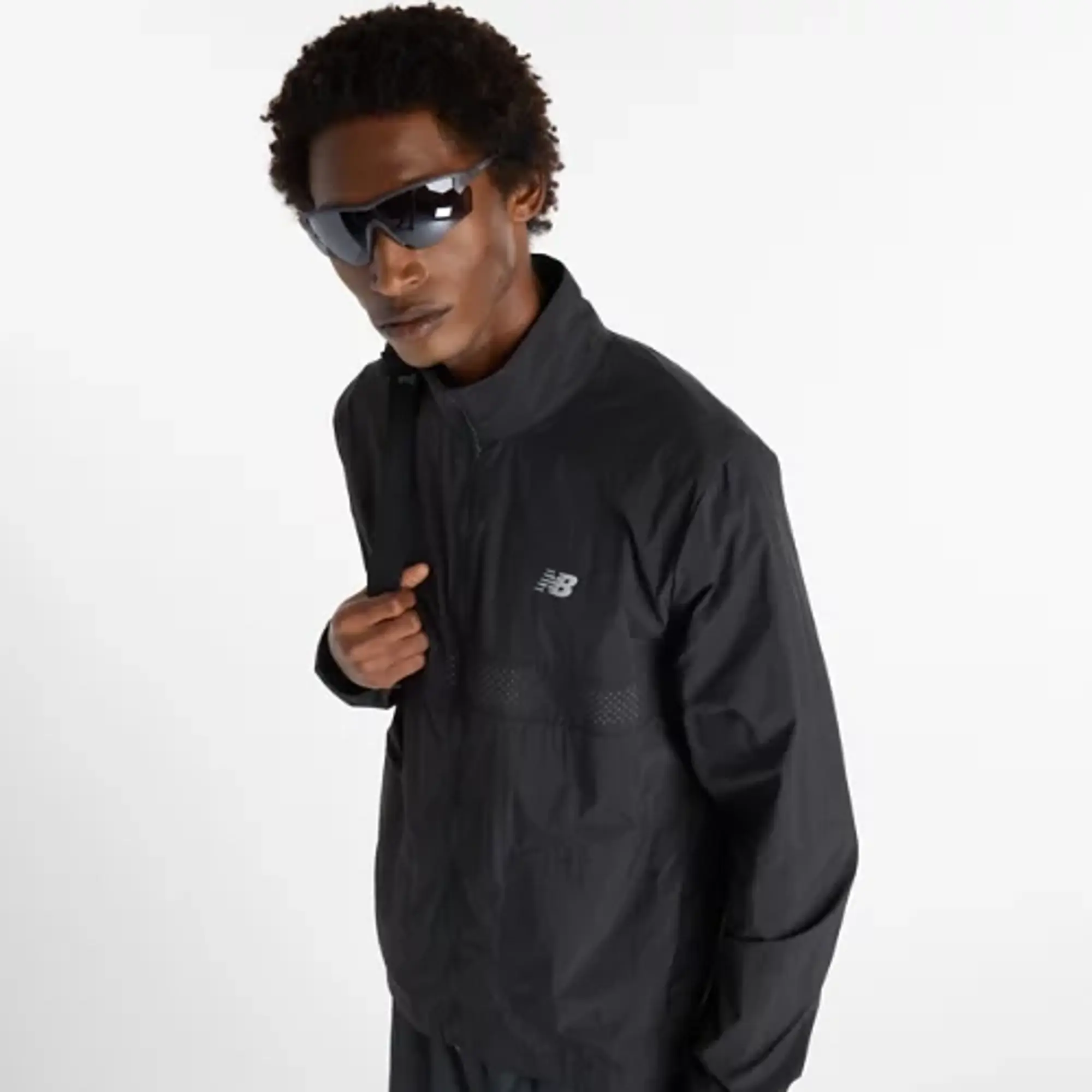 New Balance Men's Athletics Reflective Packable Jacket in Black Polywoven