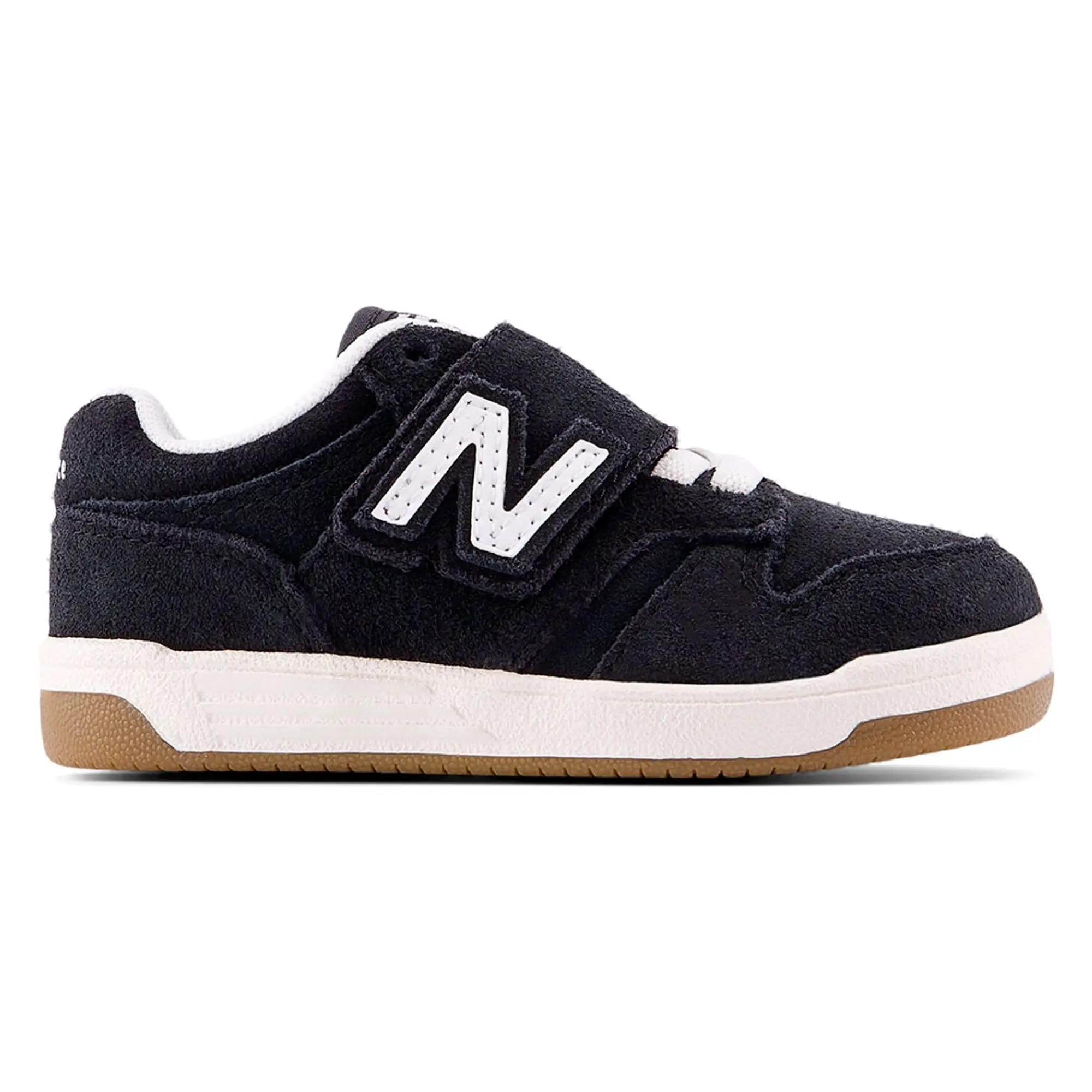 New Balance Kids' 480 NEW-B HOOK & LOOP in White/Black Suede/Mesh