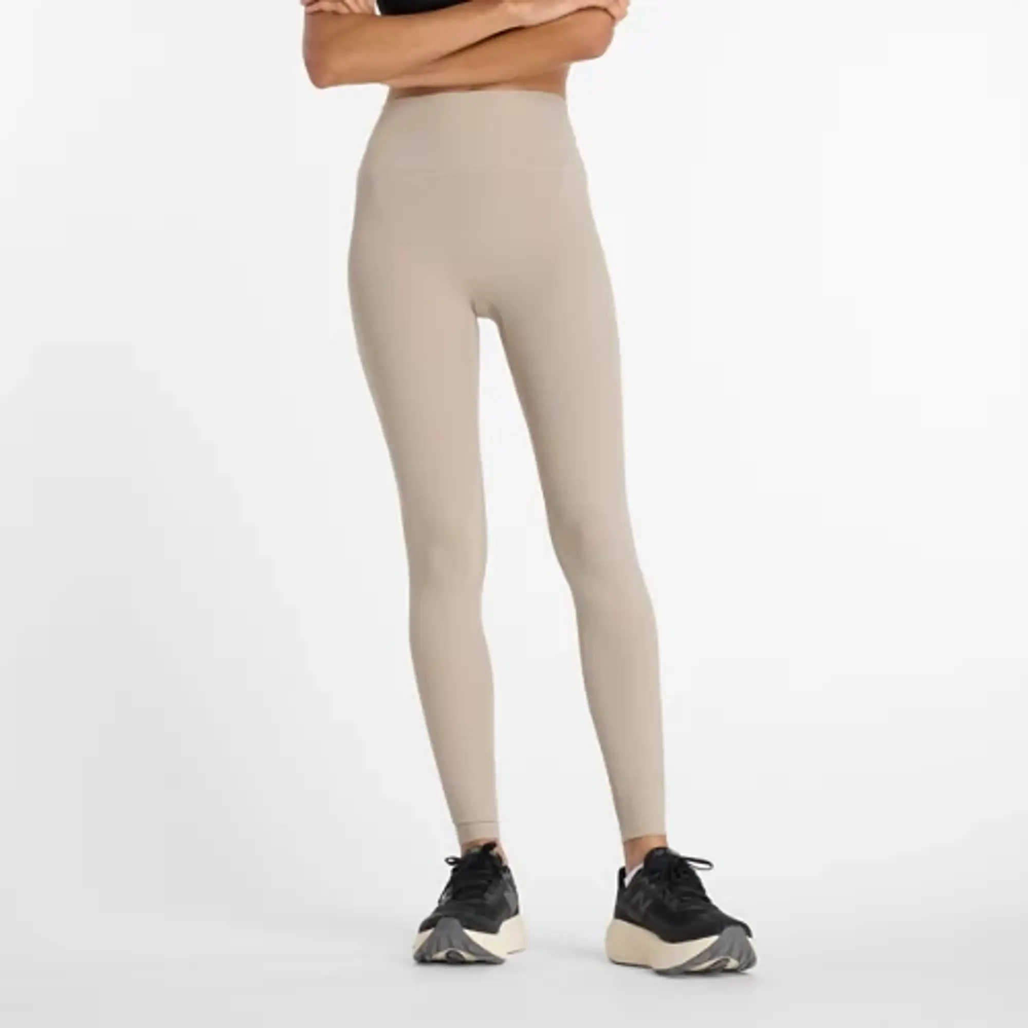 New Balance Women's Ribbed High Rise Legging 27" in Beige Poly Knit