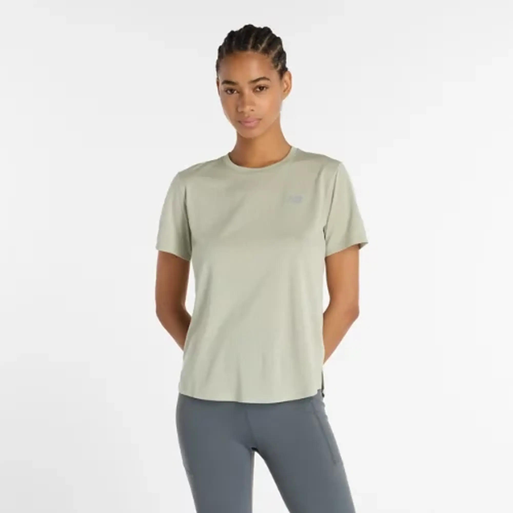 New Balance Women's Athletics T-Shirt in Green Poly Knit