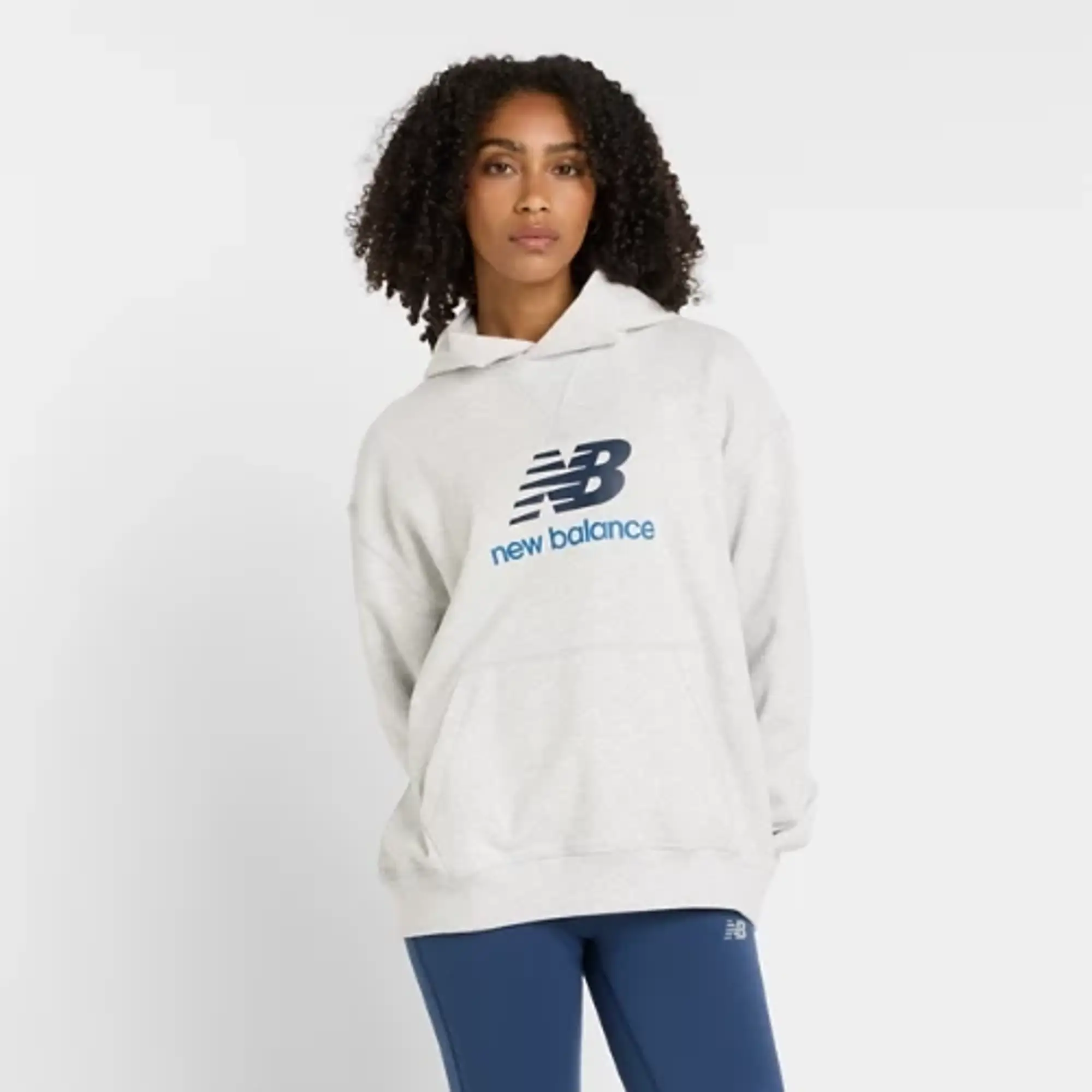 New Balance Women's Athletics French Terry Logo Hoodie in Grey Cotton Fleece